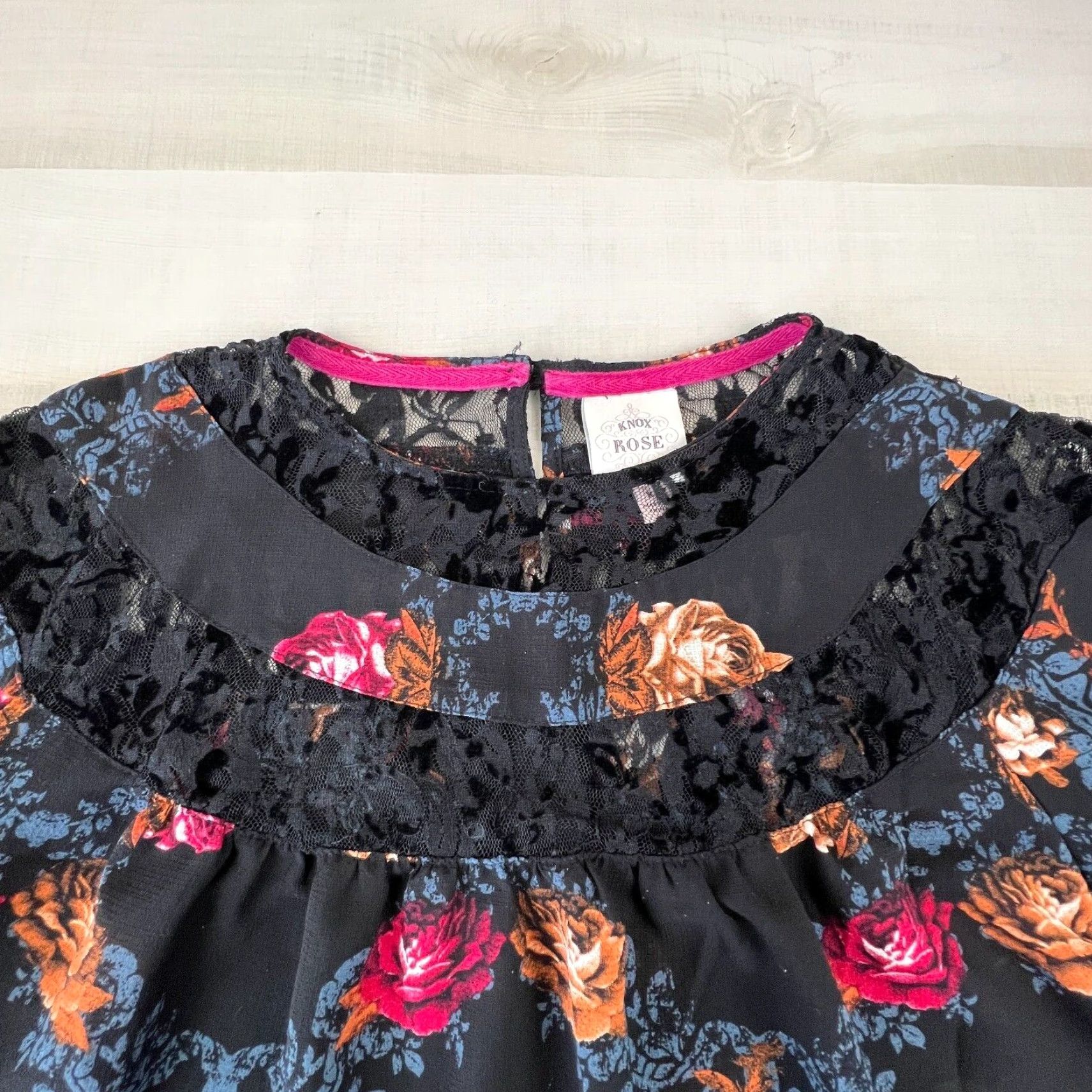 Vintage Knox Rose Womens XS Top Black Floral Boho Blouse Flowy Oversized Long Sleeve Size XS / US 0-2 / IT 36-38 - 3 Thumbnail