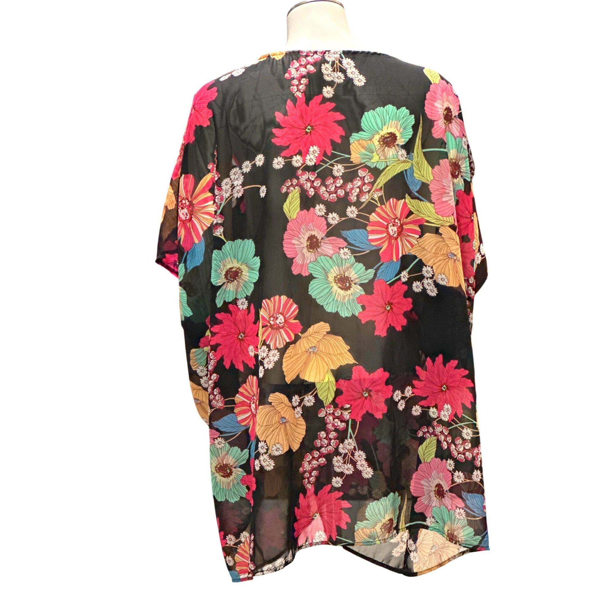 Other CCC Floral Sheer Black Print Tunic Cover Up V Neck Dolman Sl Size ONE SIZE - 3 Thumbnail