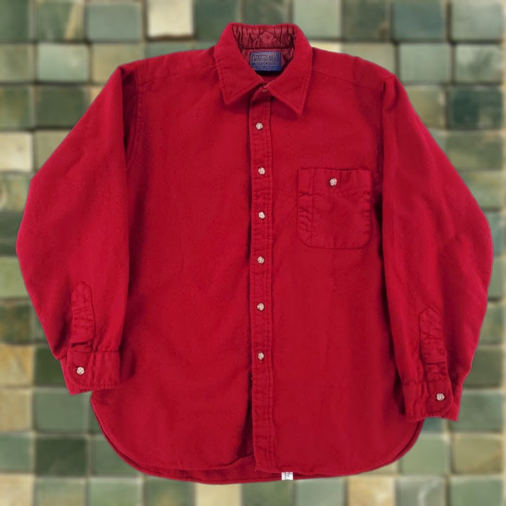 Pendleton VINTAGE Pendleton Button-Up Shirt Long Sleeve Mens L Red 100% Wool Solid 70s 80s Size US L / EU 52-54 / 3 - 1 Thumbnail