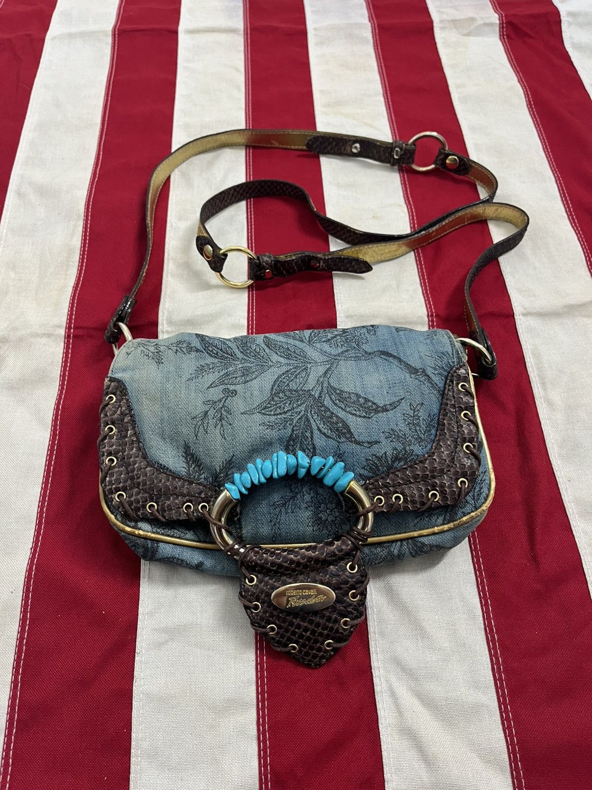 Vintage Roberto Cavalli Freedom Denim Shoulder Bag Y2K