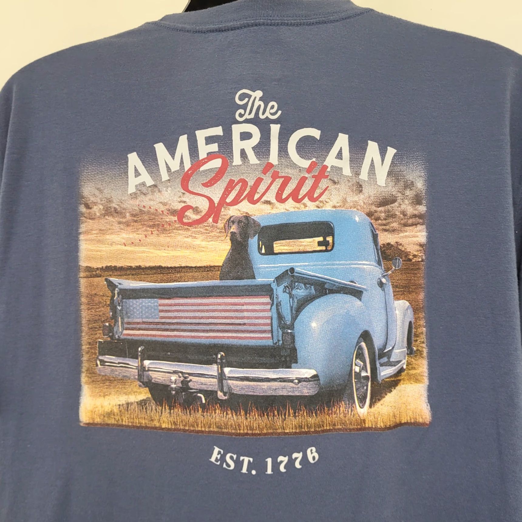 Market Farm To Market T-Shirt Mens XL Blue American Spirit Est. 1776 Chevy Trunks Trucks Graphic Print Size US XL / EU 56 / 4 - 2 Thumbnail