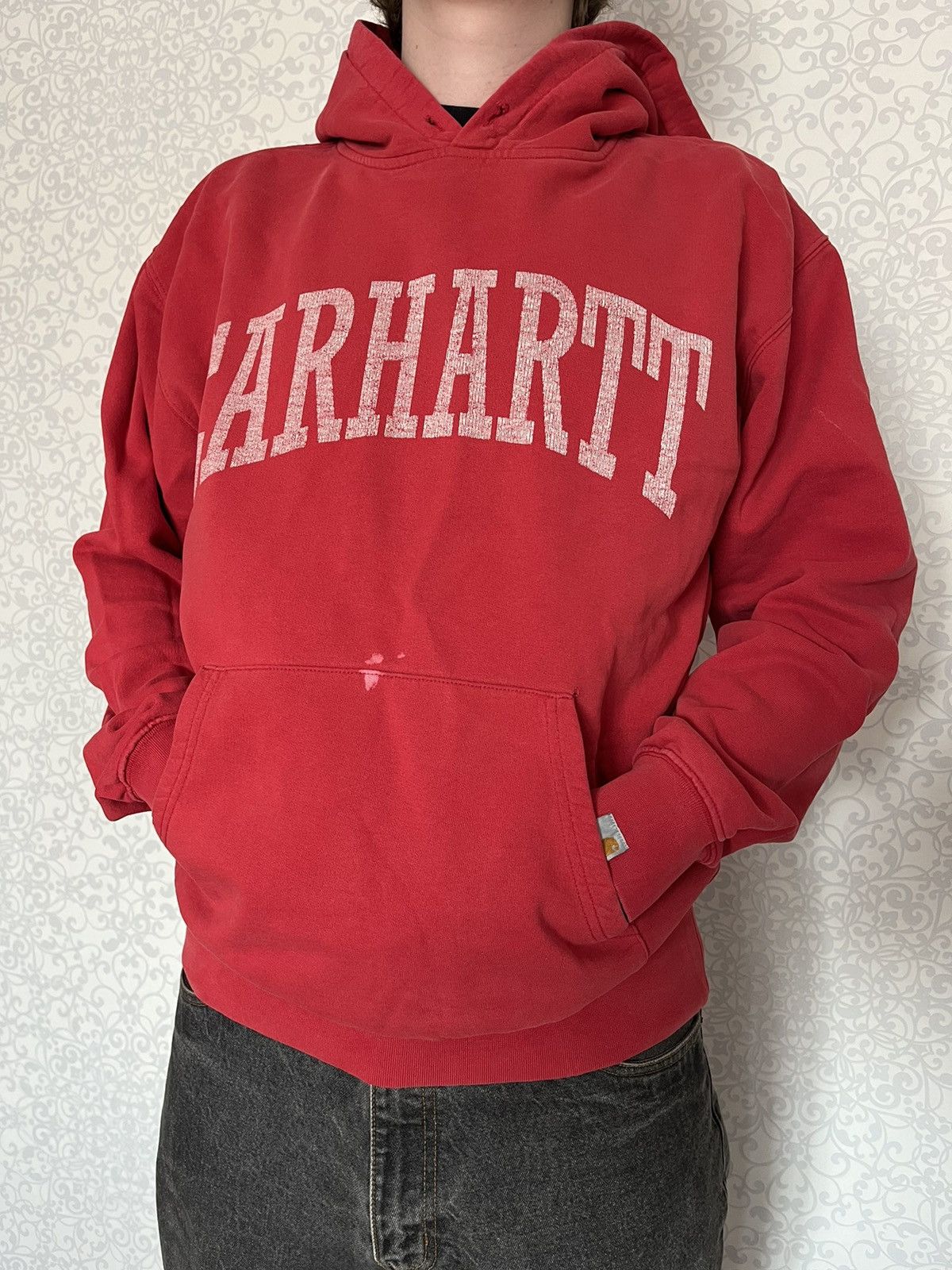 Carhartt × Vintage Vintage 90s Carhartt Men Distressed Red Logo Hoodie Size US L / EU 52-54 / 3 - 1 Thumbnail