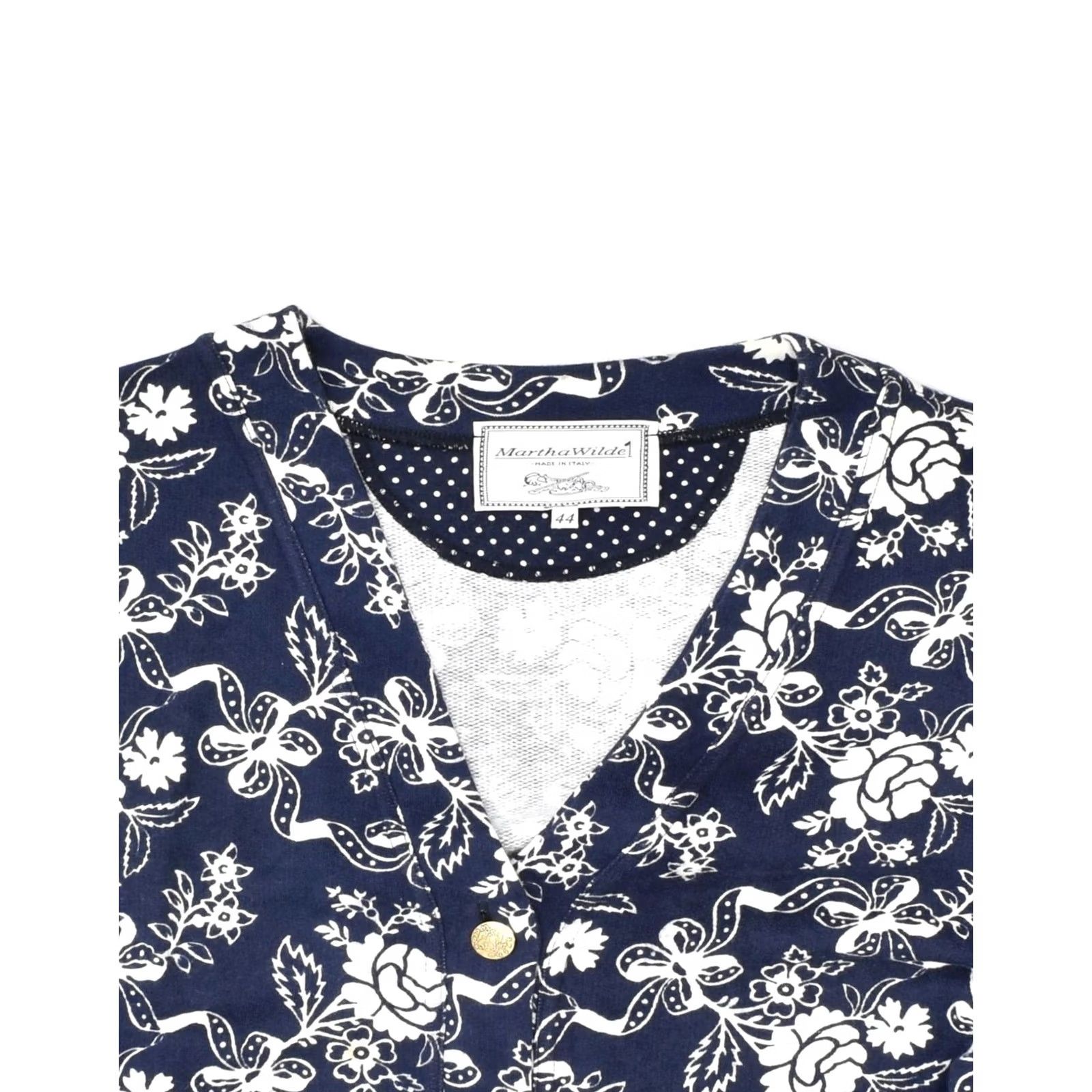 Vintage VINTAGE Womens Blazer Jacket Medium Navy Blue Floral Cotton Size M / US 6-8 / IT 42-44 - 4 Thumbnail