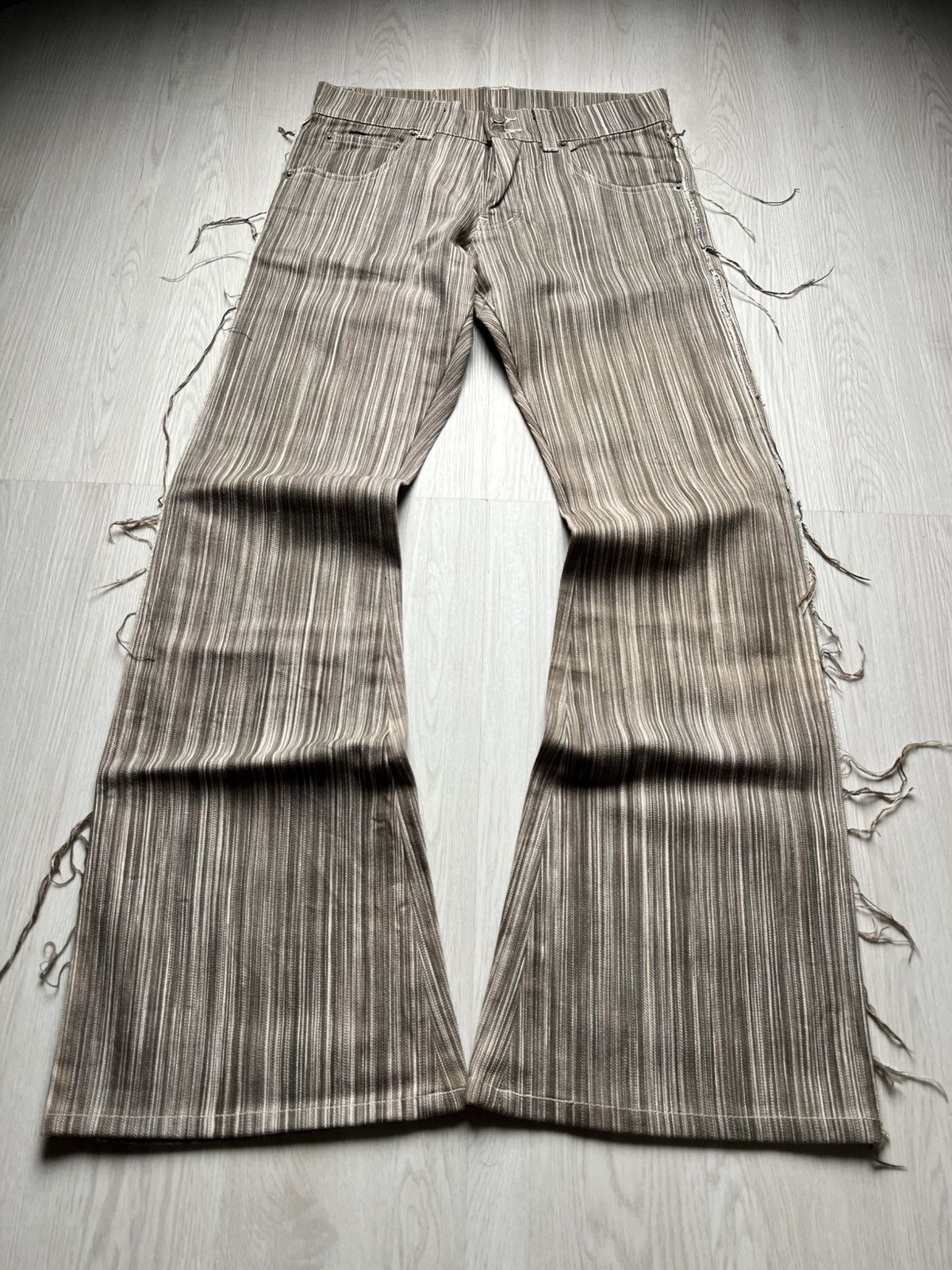 If Six Was Nine Tornado Mart Shadow Stripe Fringe Flared Denim Size US 29 - 2 Thumbnail