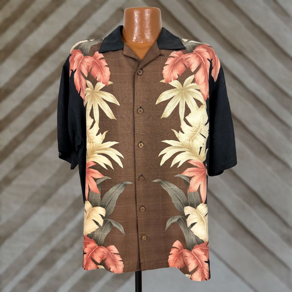 Tommy Bahama Tommy Bahama Shirt Men Medium Silk Panel Print Hawaiian Leaf Brown Black Aloha Shirt Size US M / EU 48-50 / 2 - 1 Thumbnail