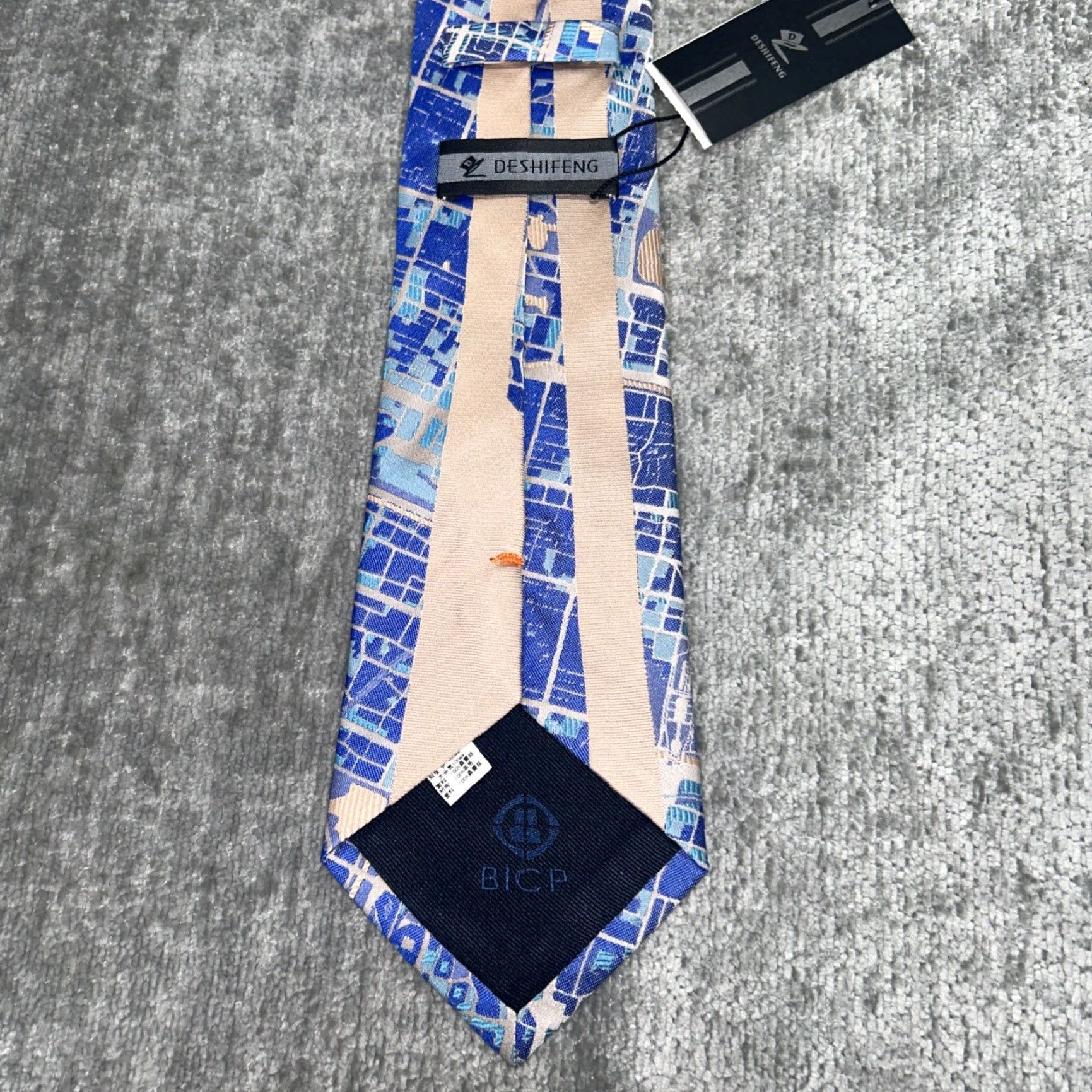 Vintage Deshifeng Neck Tie Blue Abstract Silk Silk Geometric Classic 57"-60" Adjustable Men Tie Size ONE SIZE - 2 Thumbnail