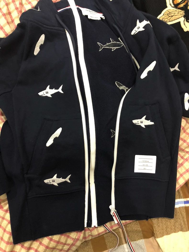 Thom Browne Shark embroidered zip coat