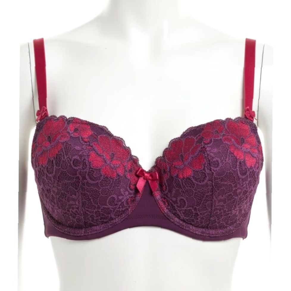 Vintage Adore Me Bra 34D Pink Lace Floral Underwire Balconette Coquette Romantic Bra Womens Size ONE SIZE - 2 Thumbnail
