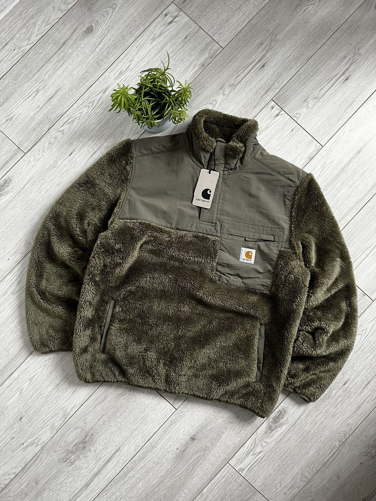 image of Carhartt Jackson Half Snap Sweat Seaweed Jacket Y2K Casual in Green, Men's (Size Medium)