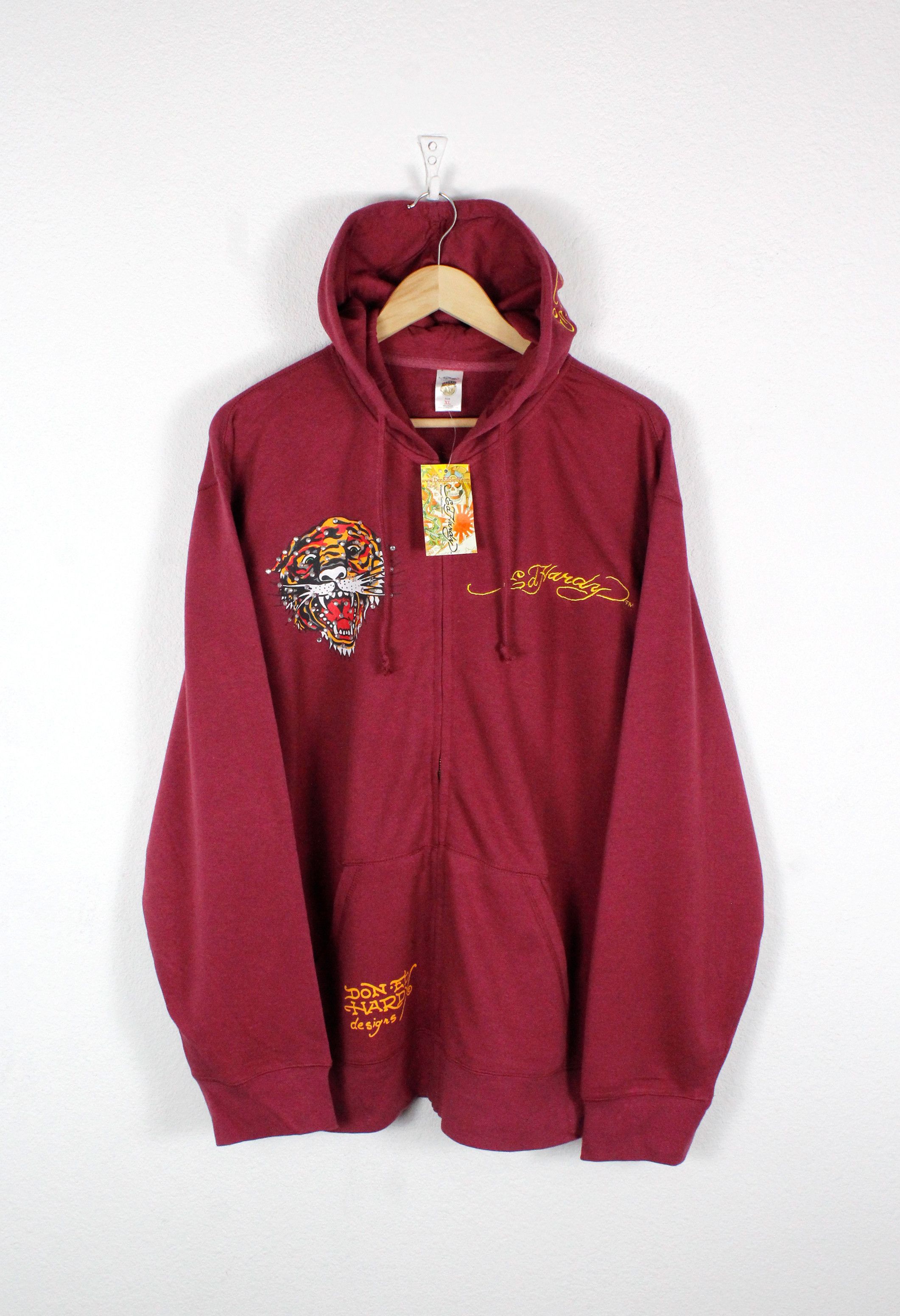 Christian Audigier × Ed Hardy × Vintage Vintage Y2K ED HARDY Big Tiger Logo Embellished Zip Hoodie Size US XL / EU 56 / 4 - 1 Thumbnail