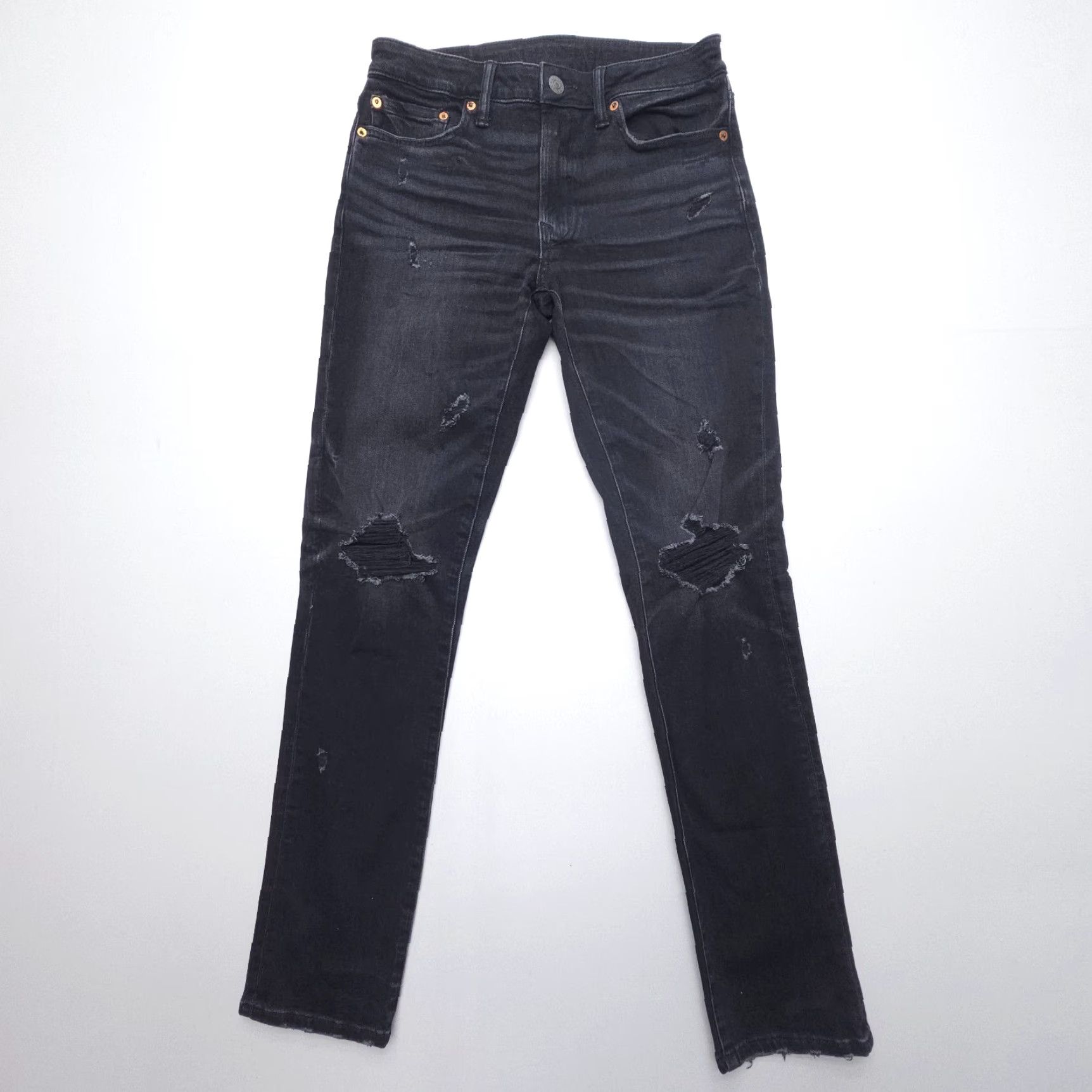 American Eagle Outfitters American Eagle Outfitters Jeans Mens 30 x 32 Slim Straight Black Distressed Stretch Denim 5-Pocket Modern Grunge Size US 30 / EU 46 - 2 Thumbnail