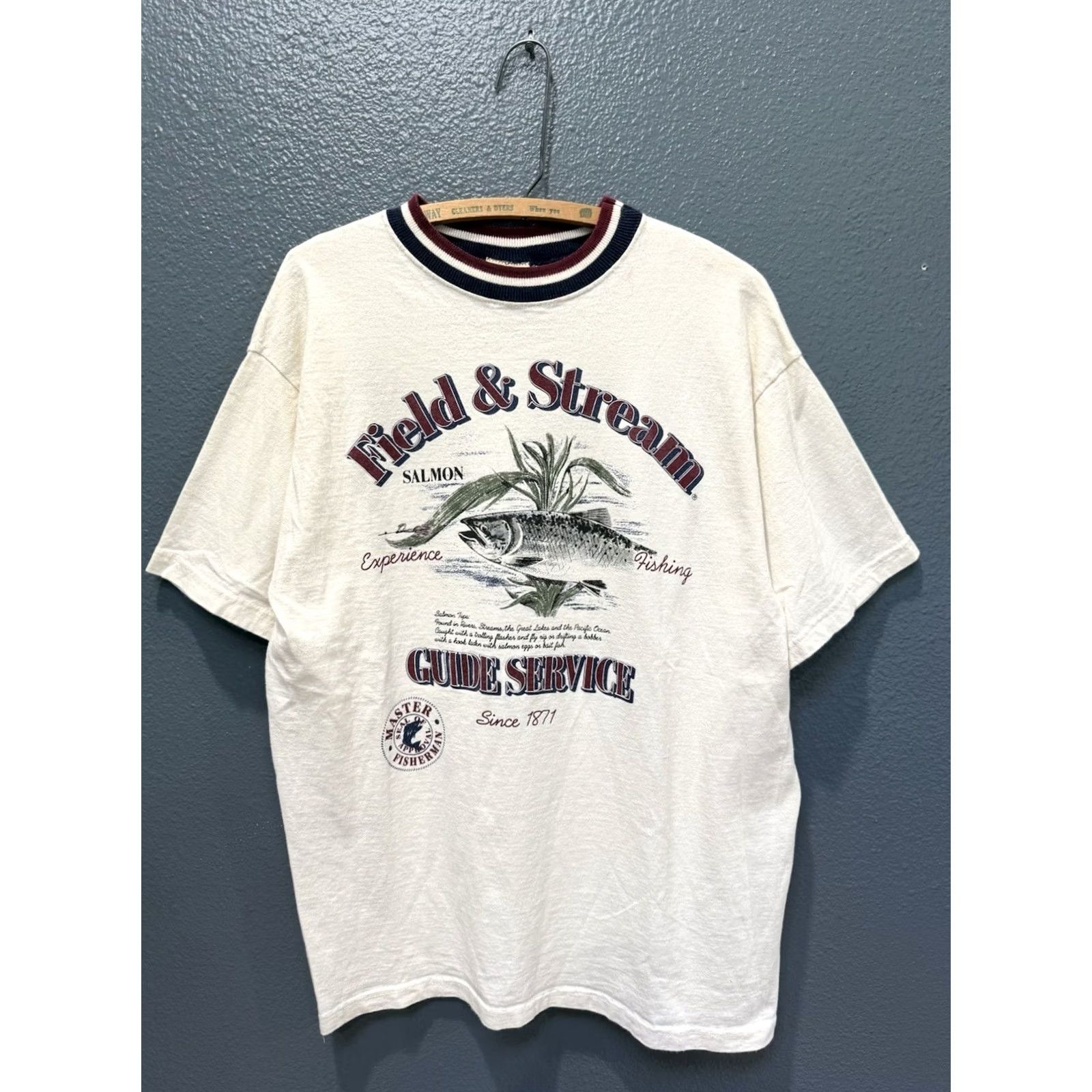 Vintage VINTAGE Field And Stream Salmon Fishing White Ringer Tee Shirt XL 90s Mens Size US XL / EU 56 / 4 - 3 Thumbnail