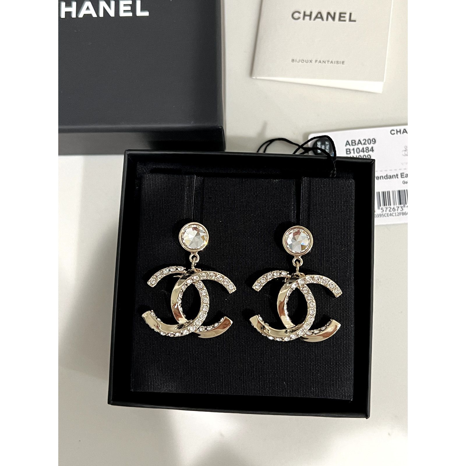 Chanel Chanel Gold Crystal Statement Stud Pendant Drop Earrings Size ONE SIZE - 3 Thumbnail