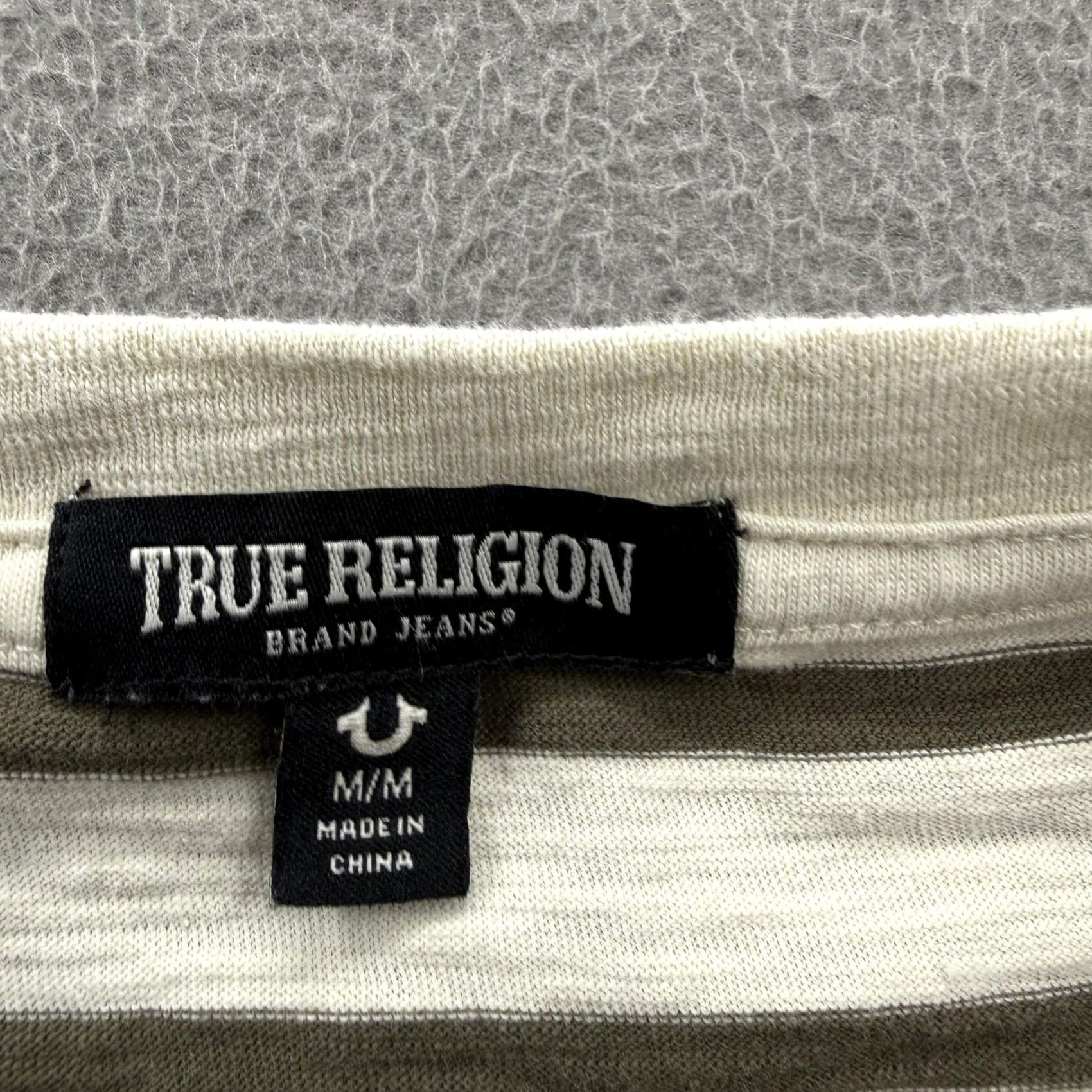 True Religion True Religion Shirt Mens M White Striped Logo Box Crewneck T-Shirt Tee Size US M / EU 48-50 / 2 - 3 Thumbnail