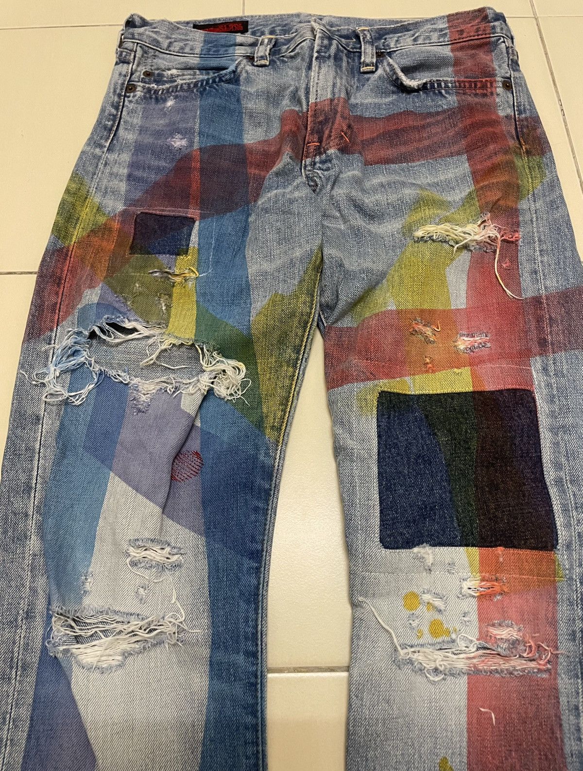 Japanese Brand RNA inc Slang Multicolor Paint Geometric Distressed Denim Size US 29 - 2 Thumbnail