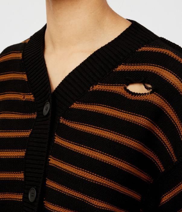 Maison Margiela o1bcso1str0426 MM Striped Knit Cardigan in Black/Brown Size S / US 4 / IT 40 - 3 Thumbnail