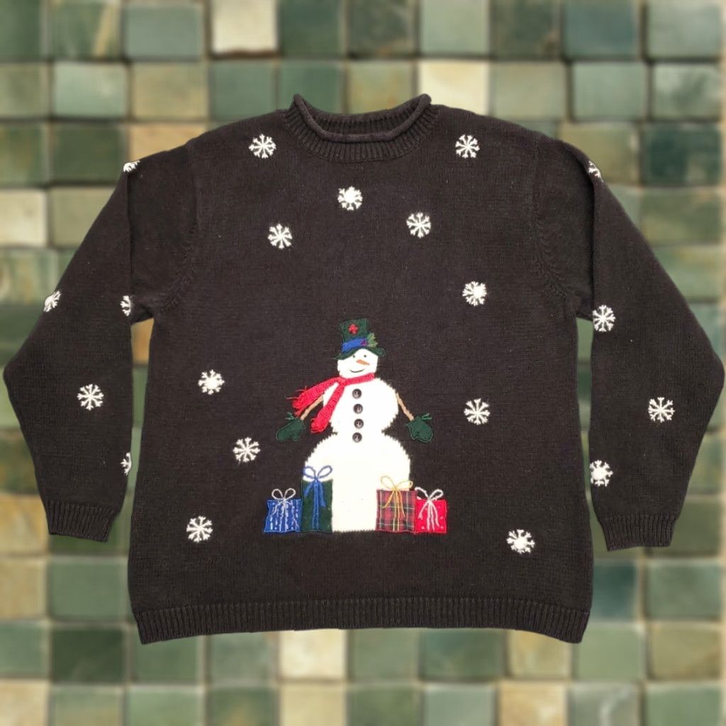 Etro VINTAGE Christmas Sweater Womens Large Black Snowman Holiday Retro Y2K 90s Granny Size M / US 6-8 / IT 42-44 - 1 Thumbnail