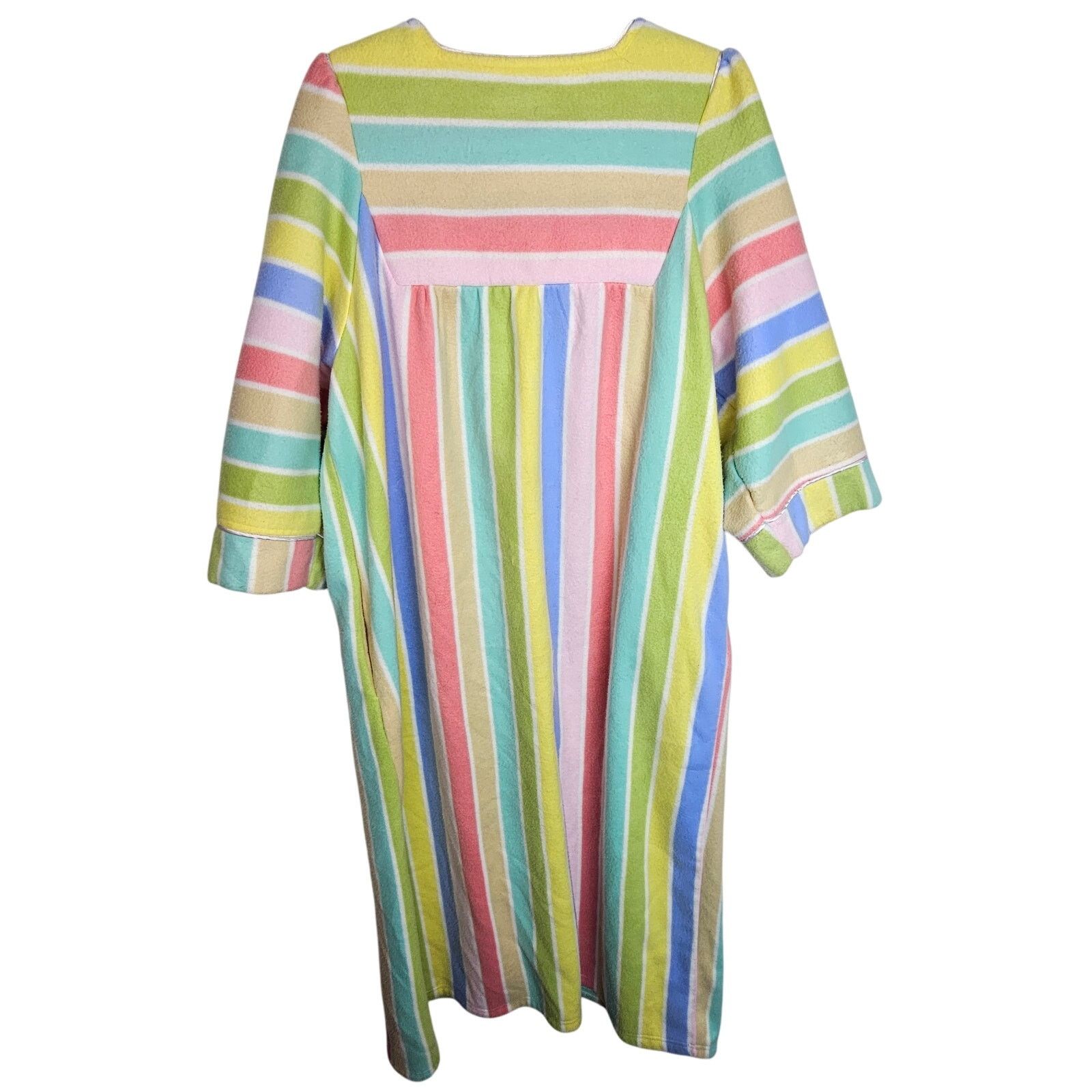 Vintage Vintage Fleece Rainbow Striped House Dress Sz L Muumuu Retro Size 42" / US 20 - 8 Thumbnail
