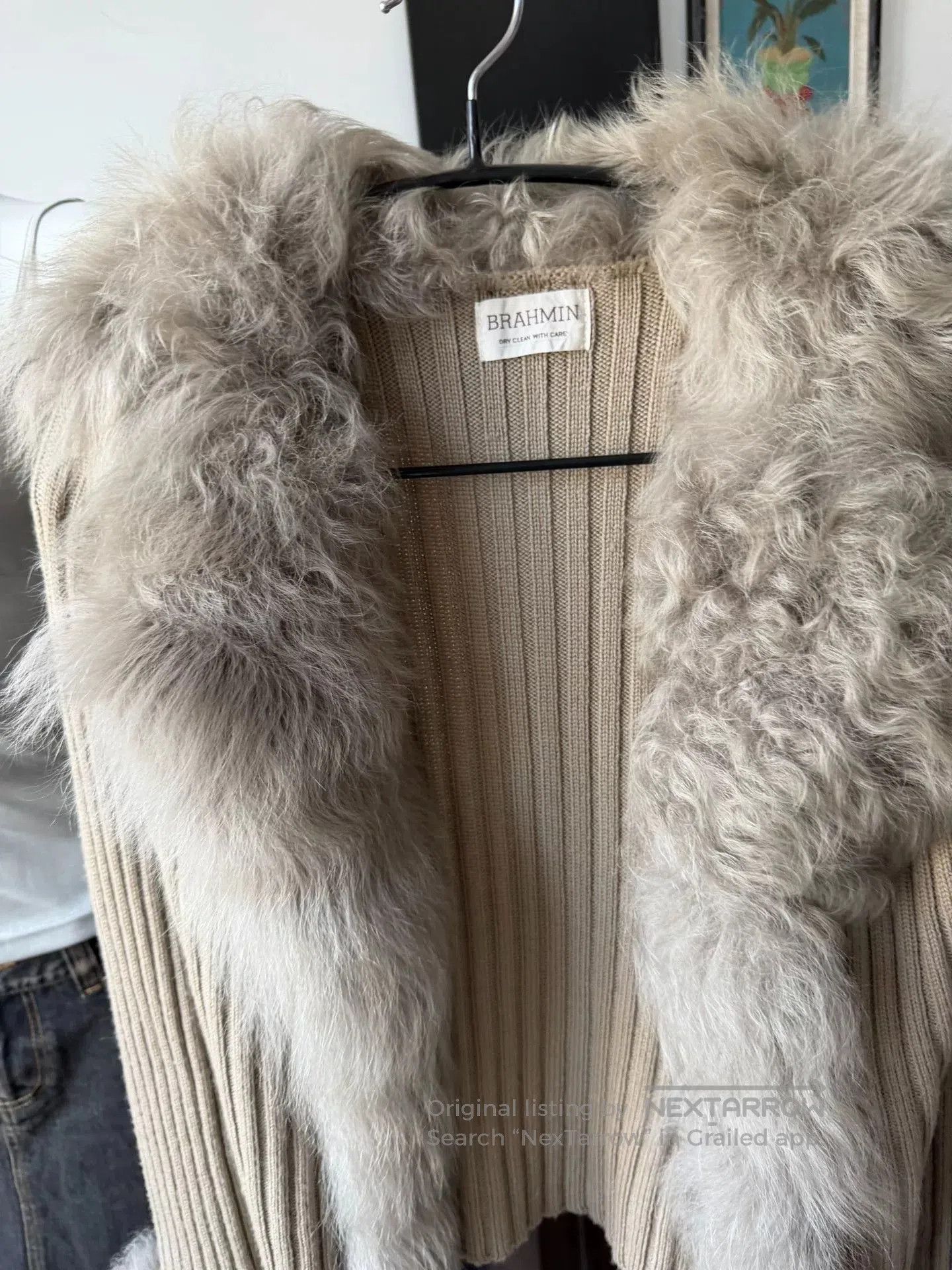 BRAHMIN Brahmin Camel Gray Fur Collar Wool Cardigan. Size M / US 6-8 / IT 42-44 - 8 Thumbnail