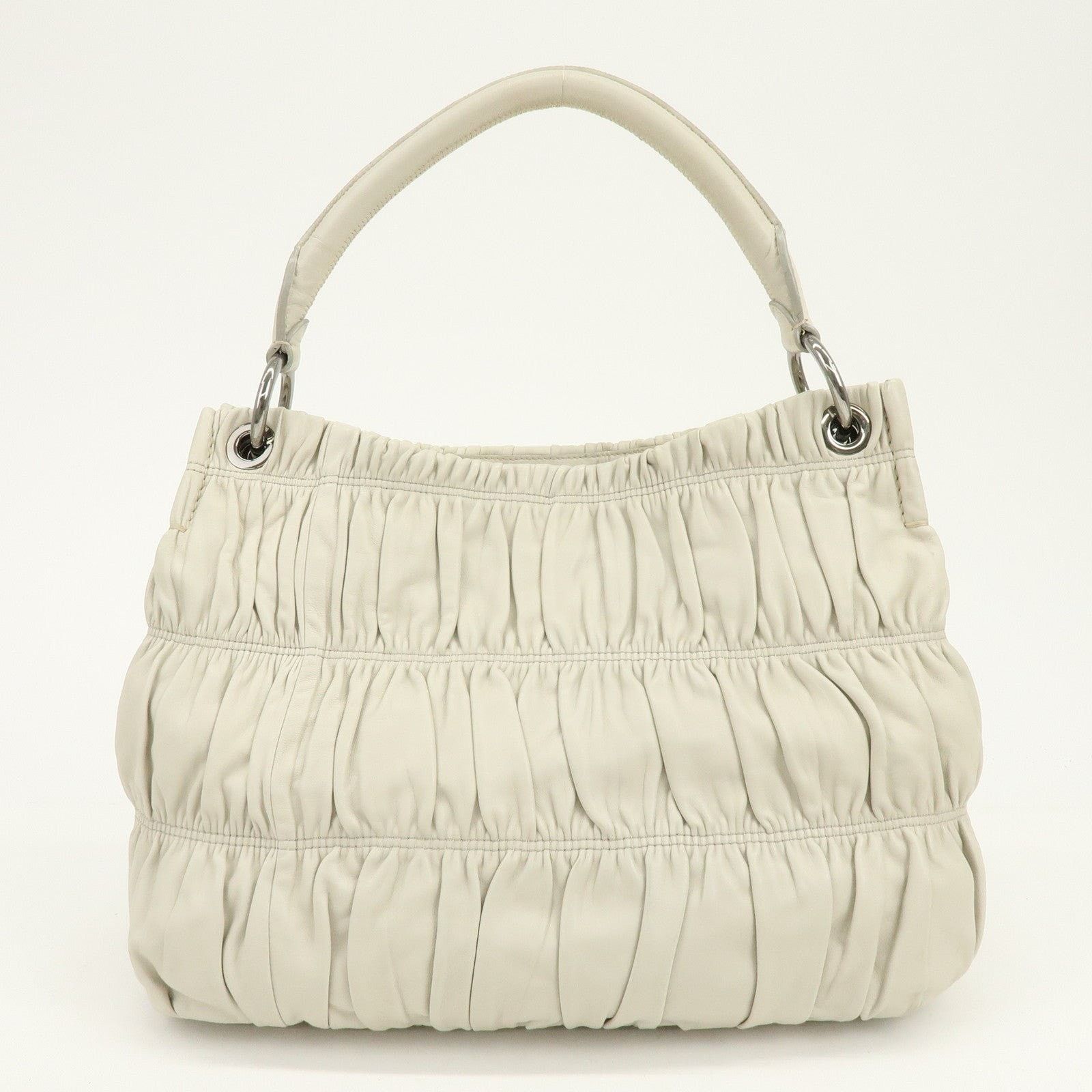 Prada Prada Gathered Lambskin Shoulder Bag Beige Size ONE SIZE - 2 Thumbnail