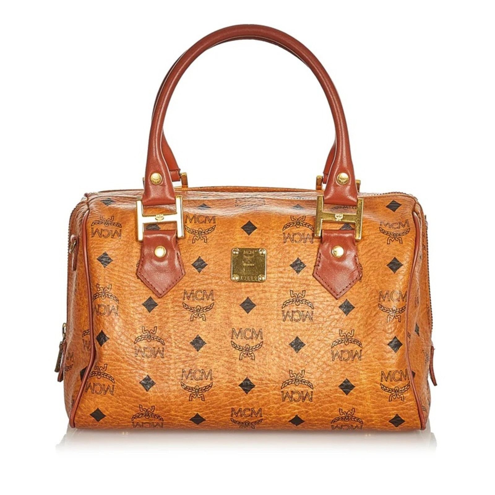 MCM Visetos Leather Boston Bag Authentic