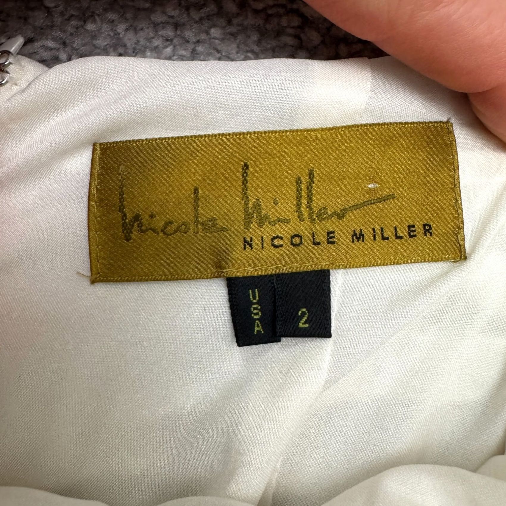 Nicole Miller VINTAGE Nicole Miller Metallic Shimmer Ruched Bodycon Mini Dress Womens 2 White Cotton Blend Ruched Lined Short Dress - Size XS / US 0-2 / IT 36-38 - 5 Thumbnail