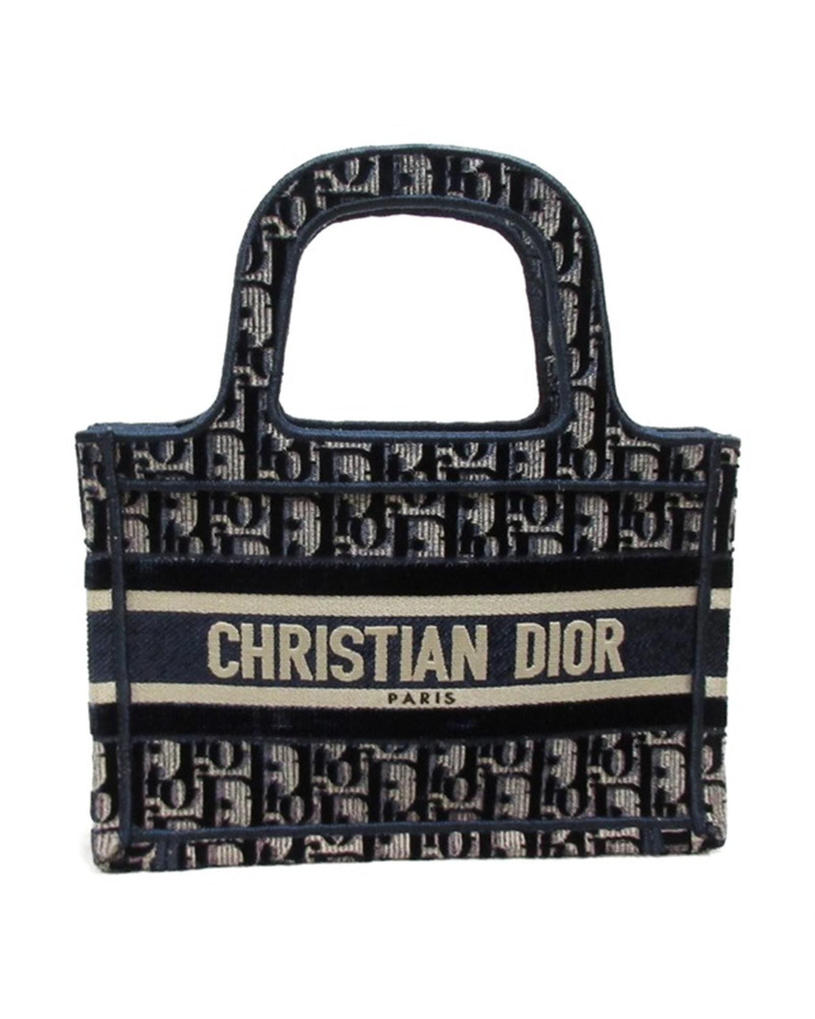 image of Dior Blue Oblique Canvas Mini Book Tote Bag In Ab Condition, Women's