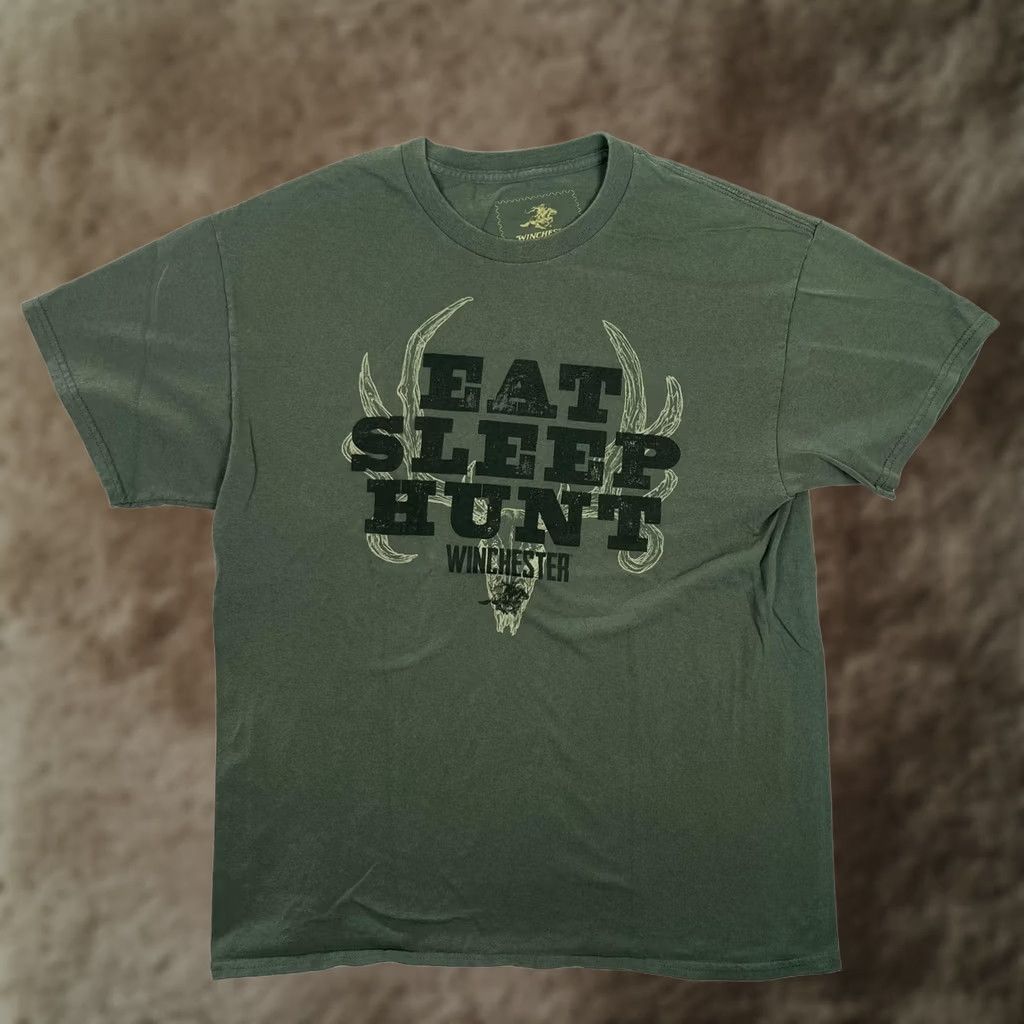 Vintage Winchester Eat Sleep Hunt T-Shirt Mens Large Green Deer Antlers Hunting Size US L / EU 52-54 / 3 - 1 Thumbnail