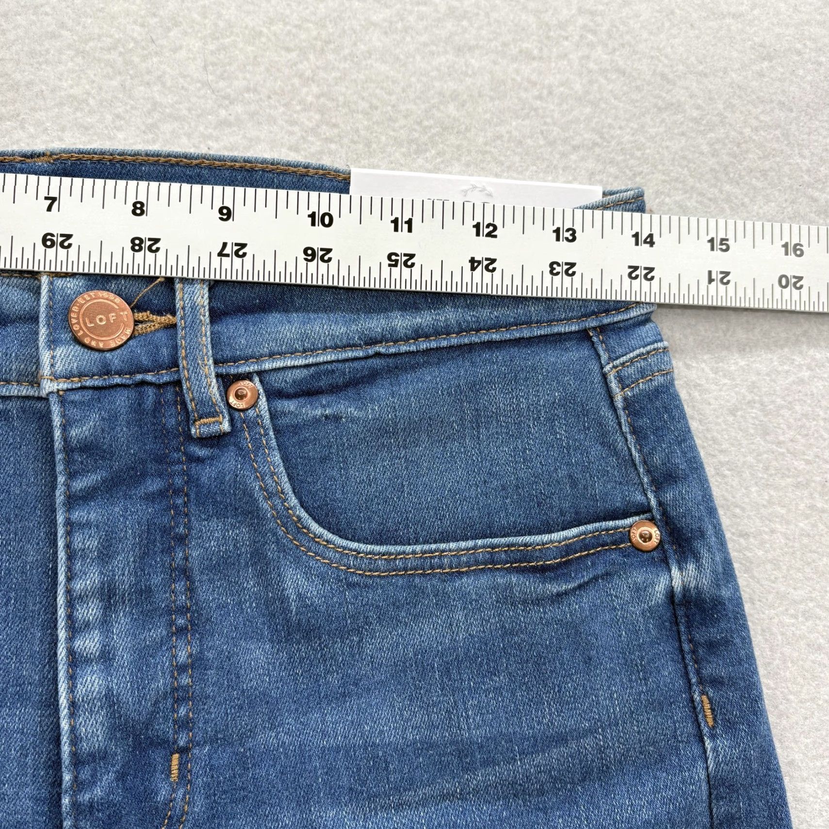 Loft LOFT Jeans Womens 6P Blue High Waist Flare Crop Raw Hem Stretch Denim Petite Jeans Size 28" / US 6 / IT 42 - 7 Thumbnail