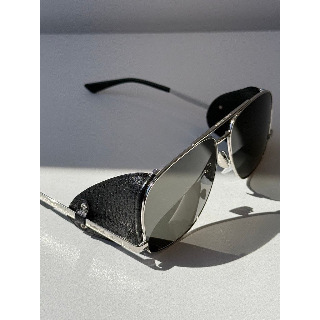 Saint Laurent Paris Saint Laurent SL653 Leon Shield Aviator Sunglasses Silver Size ONE SIZE - 6 Thumbnail