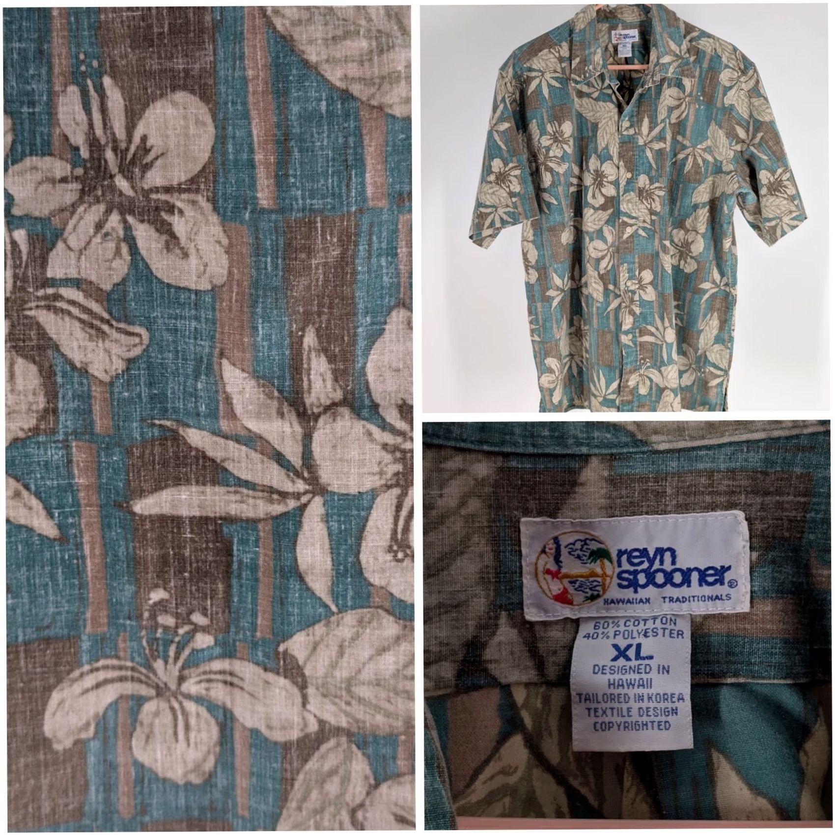 Reyn Spooner Reyn Spooner Shirt XL Blue Brown Hibiscus Floral Hawaiian Vintage Aloha Button-Up Short Sleeve Mens Size US XL / EU 56 / 4 - 2 Thumbnail