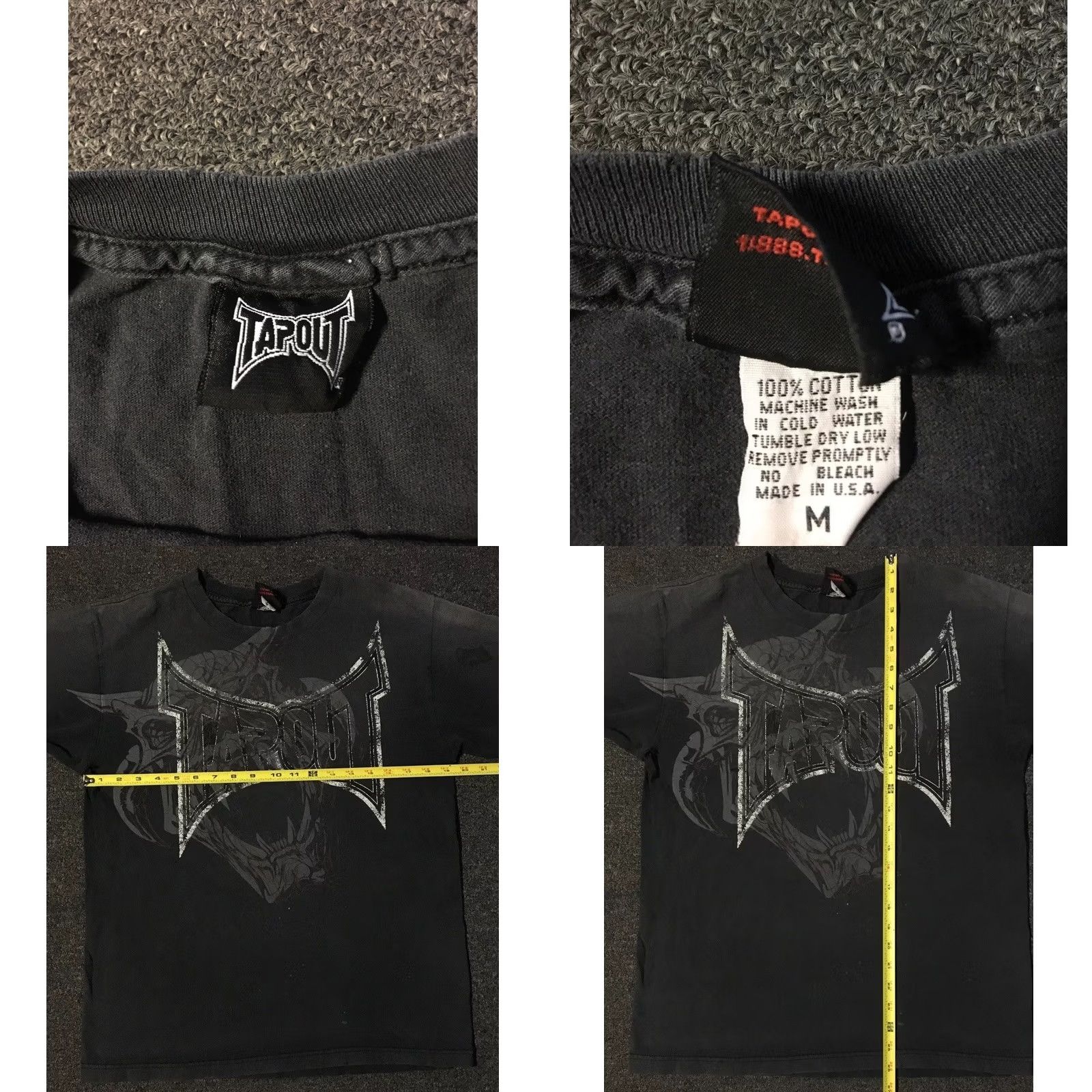 Affliction Vtg TAPOUT Shirt Biker Emo Distressed All Over Print S Black Mens T-Shirt 80s 90s Grunge Skate Harley Rockabilly USA Fires Flames Size US S / EU 44-46 / 1 - 11 Thumbnail