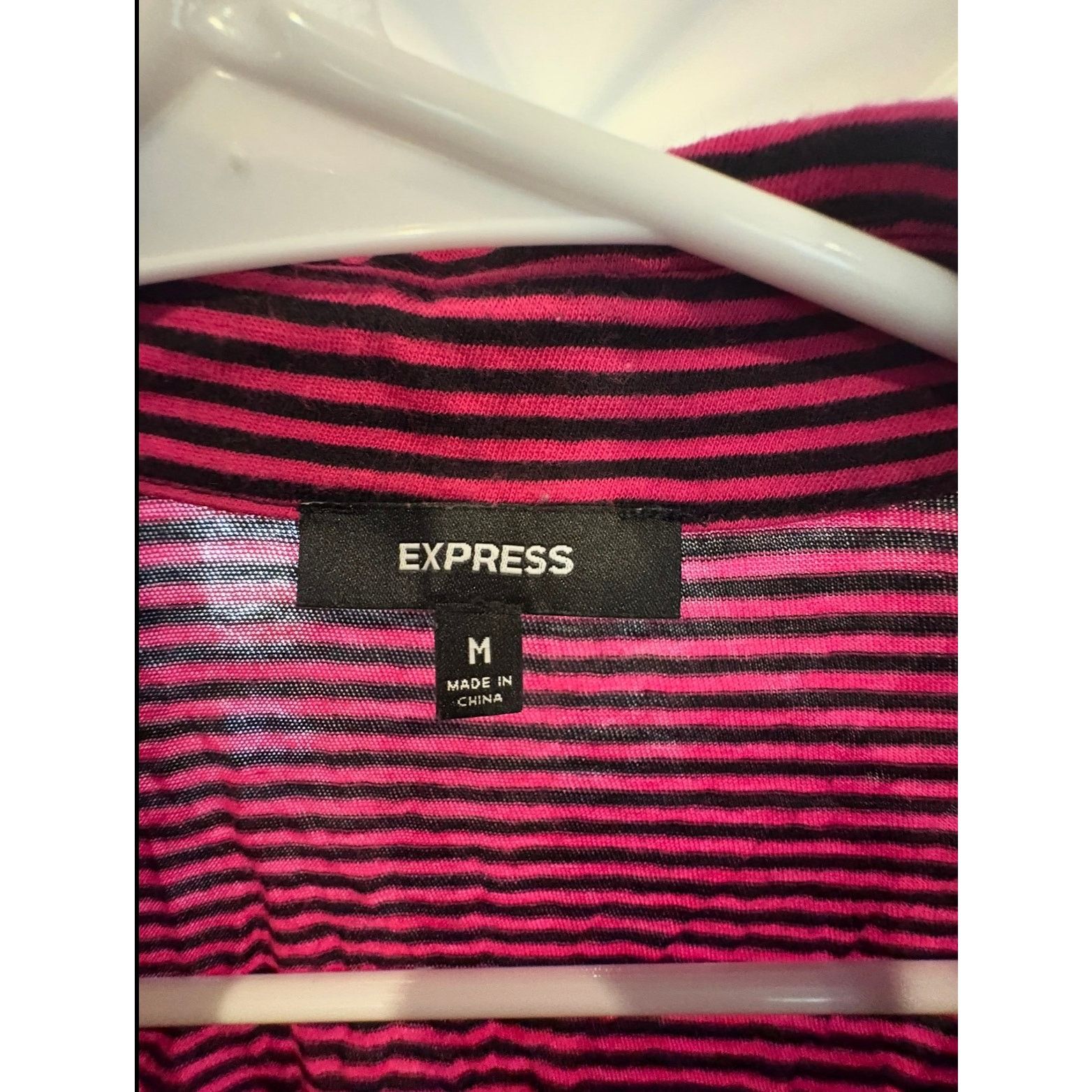 Express Express Women’s Medium 8 10 Pink Black Striped Button Front Size M / US 6-8 / IT 42-44 - 3 Thumbnail