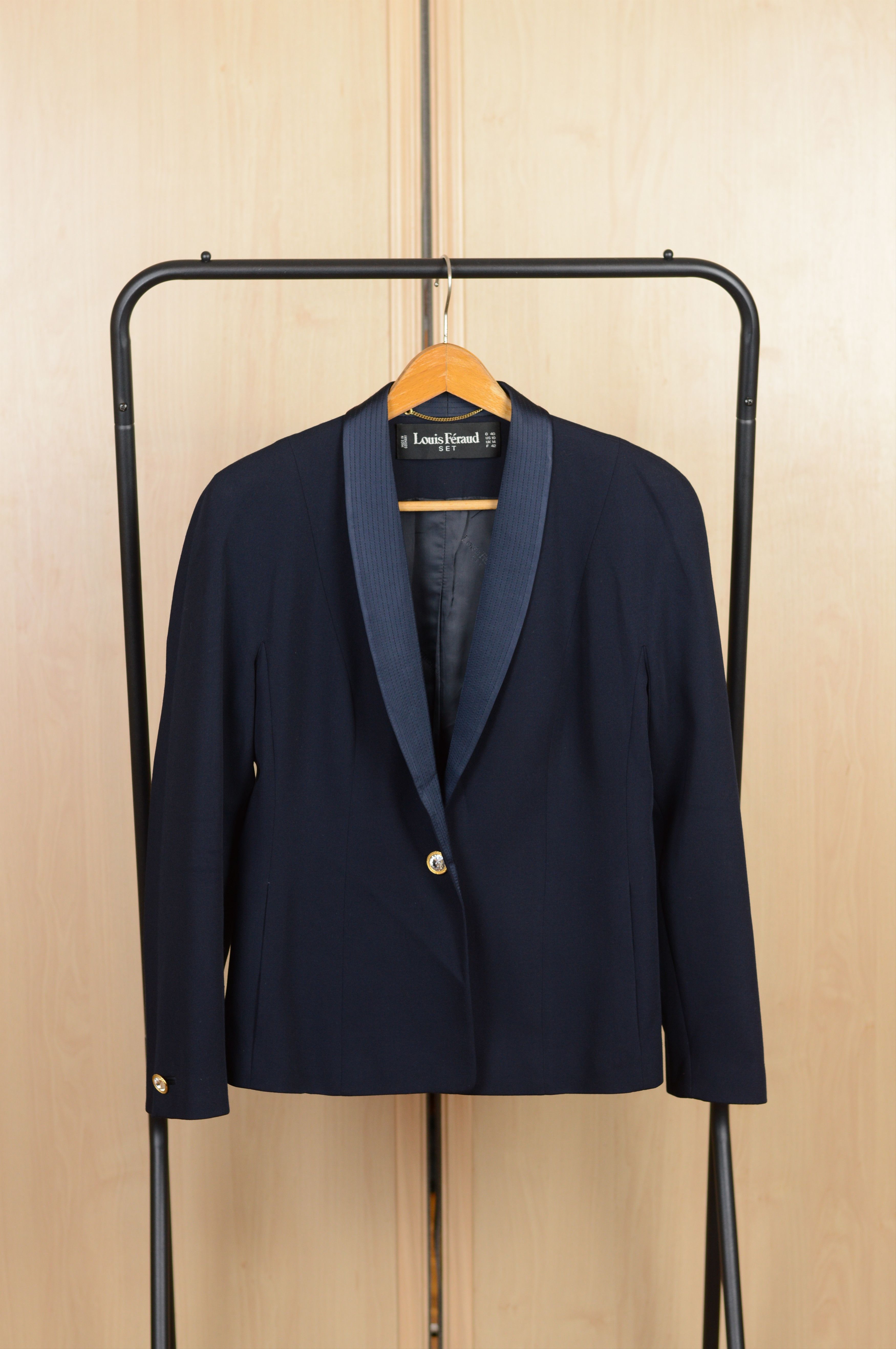 image of Louis Feraud One Button Blazer in Navy, Women's (Size Large)