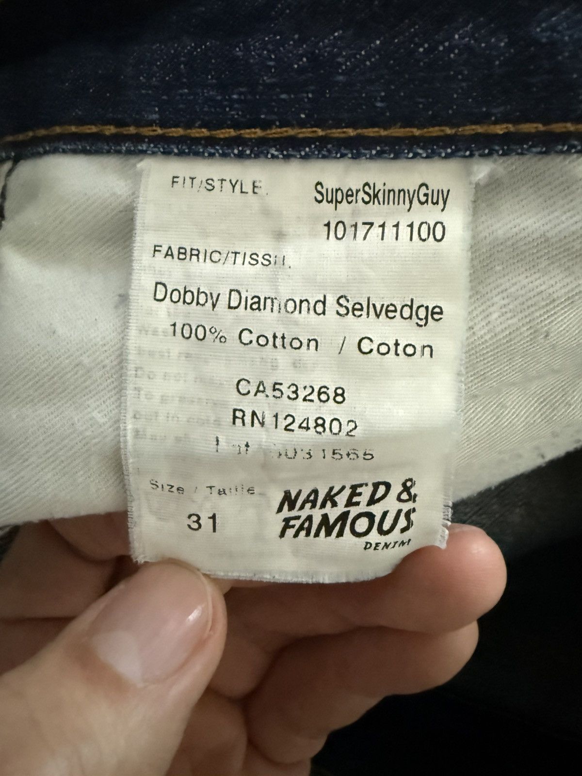 Naked & Famous Dobby Diamond Selvege Super Skinny Guy Size US 31 - 4 Thumbnail