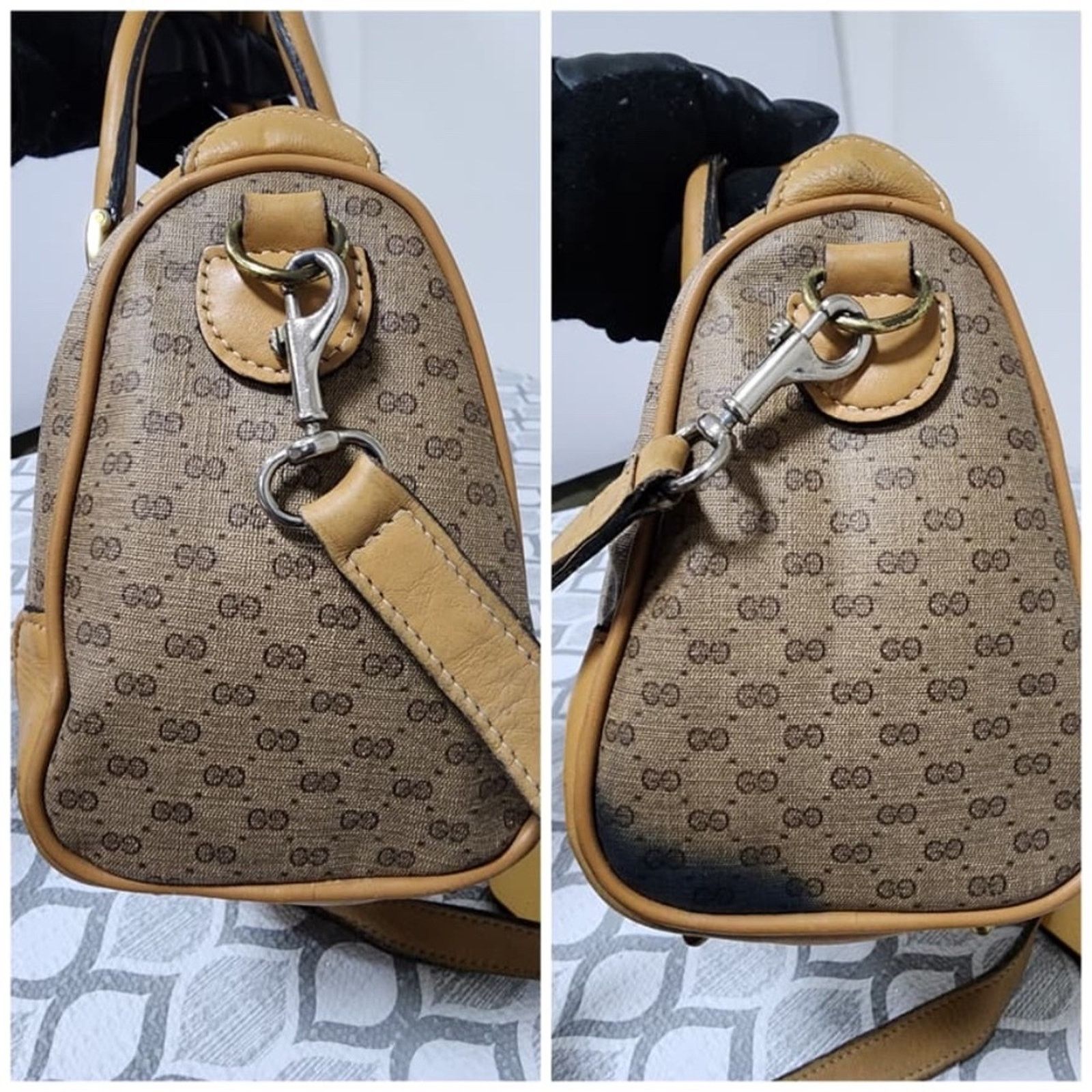 Gucci GUCCI Vintage Canvas Leather Boston GG Monogram Satchel BagB Size ONE SIZE - 4 Thumbnail