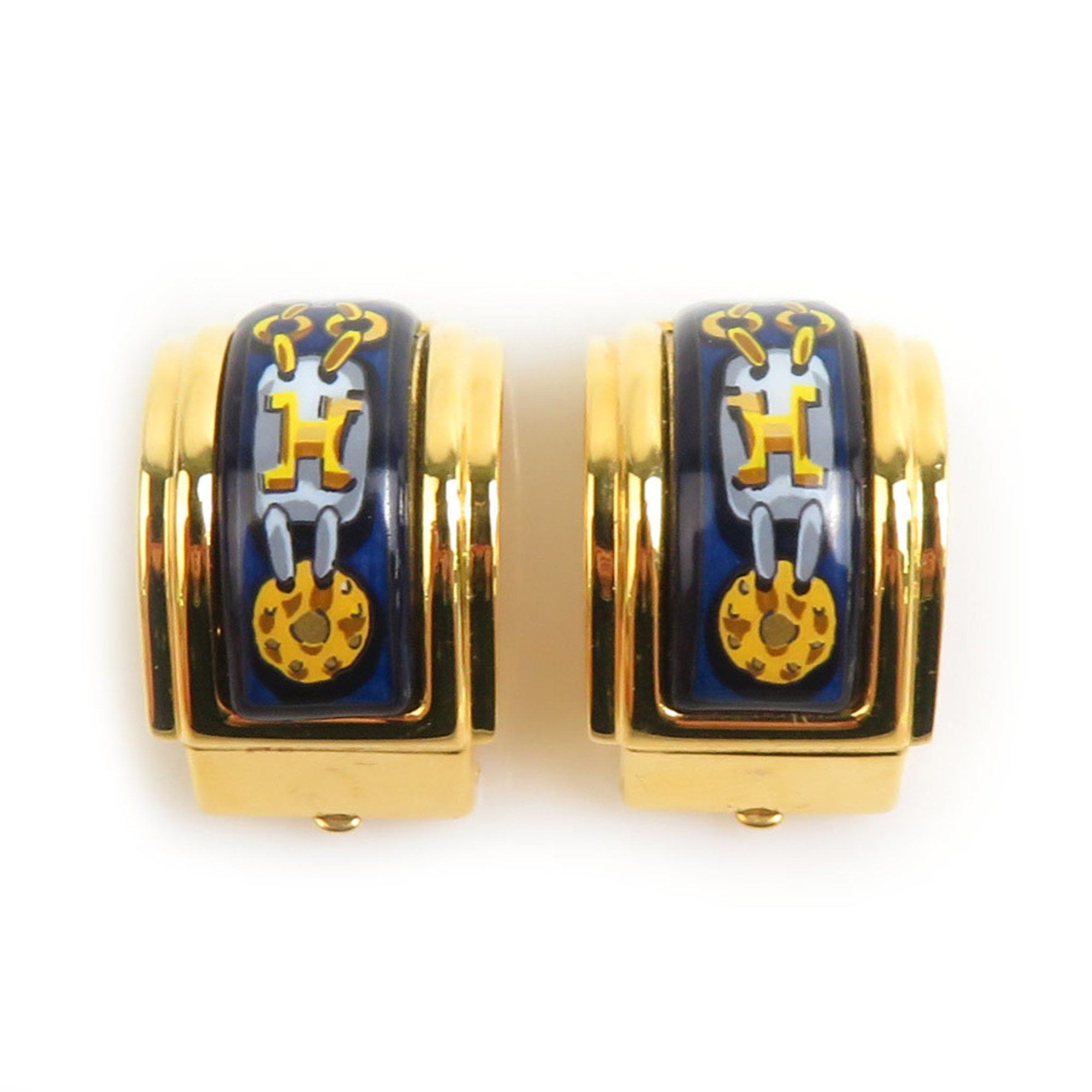 Hermes Hermes Hermès cloisonné metal enamel earrings in gold and navy for women (e60685a) Size ONE SIZE - 1 Thumbnail