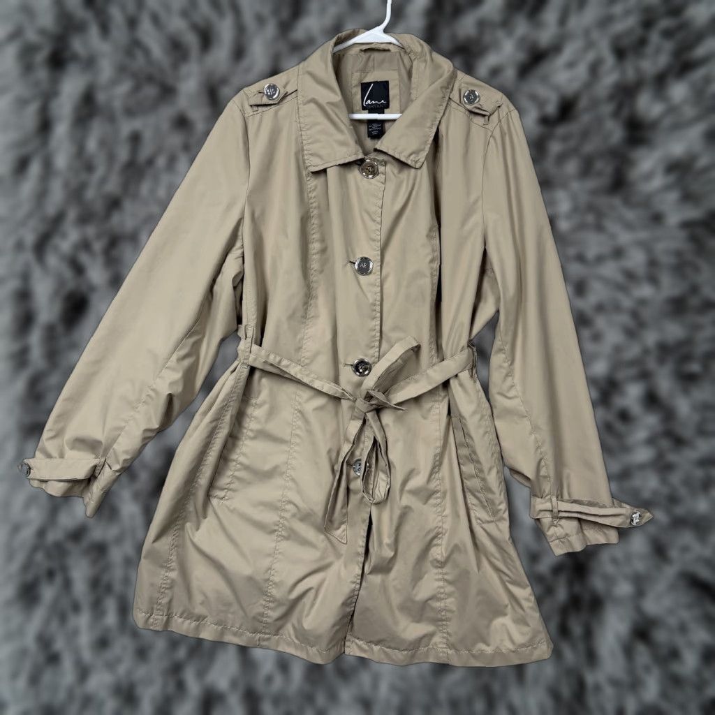 Vintage Lane Bryant Trench Coat Womens Plus 22/24 Beige Belted Lace Up Back Classic Size 3XL / US 20-22 - 1 Thumbnail