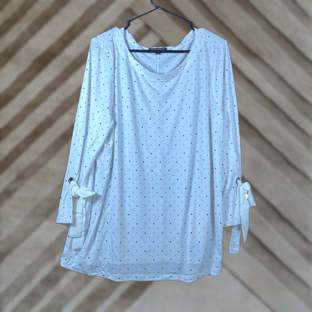 Banana Republic Banana Republic Blouse White Black Polka Dot Round Neck 3/4 Sleeve XL Womens Casual Workwear Size XL / US 12-14 / IT 48-50 - 1 Thumbnail