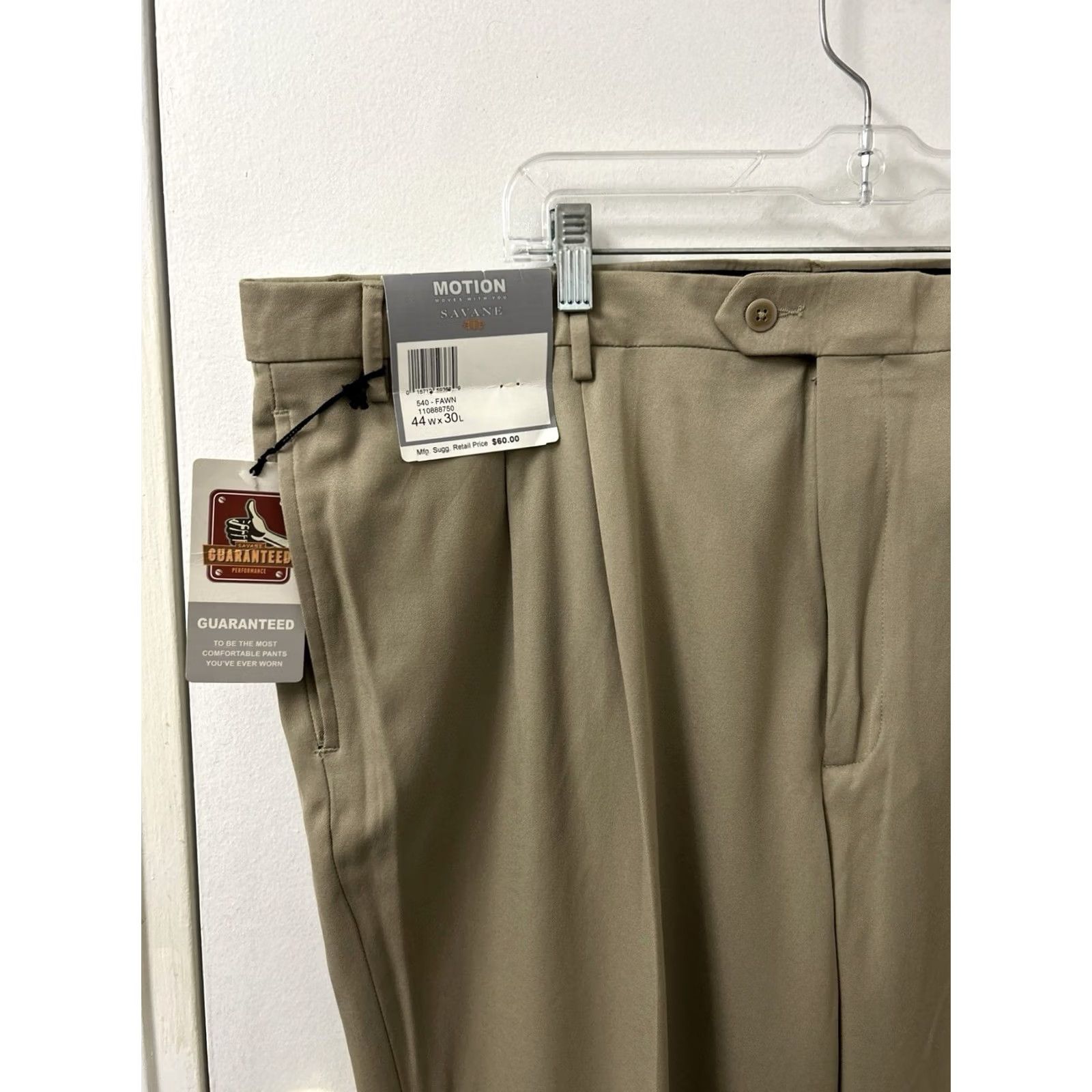 Savane Savane Motion Pants Mens 44x30 Beige Pleated Cuffed Straight Leg NWT 0 MSRP Size US 44 / EU 60 - 3 Thumbnail