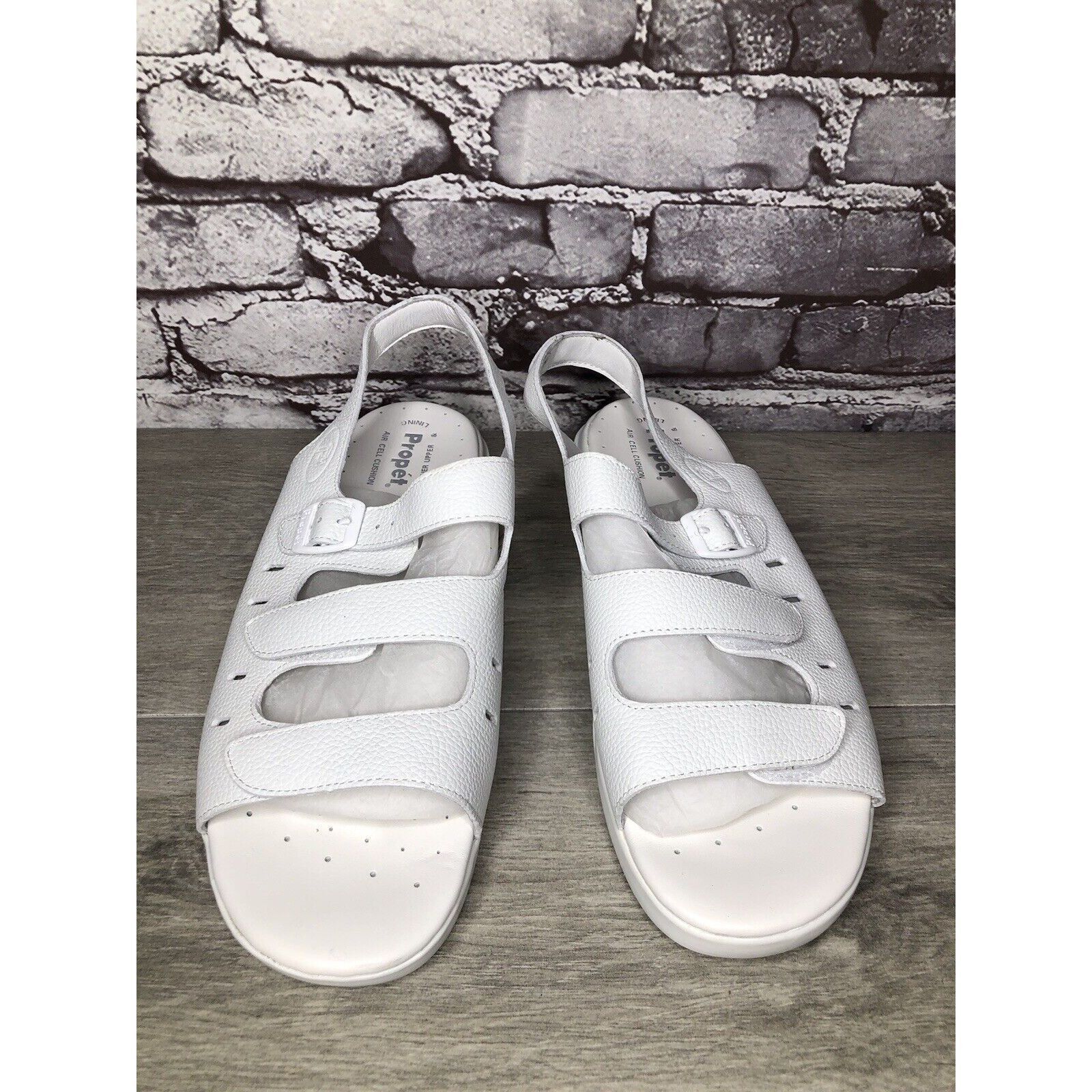 Other Propet Cell Cushion White Leather Triple Strap Wedge Sandals Size US 11 / IT 41 - 2 Thumbnail
