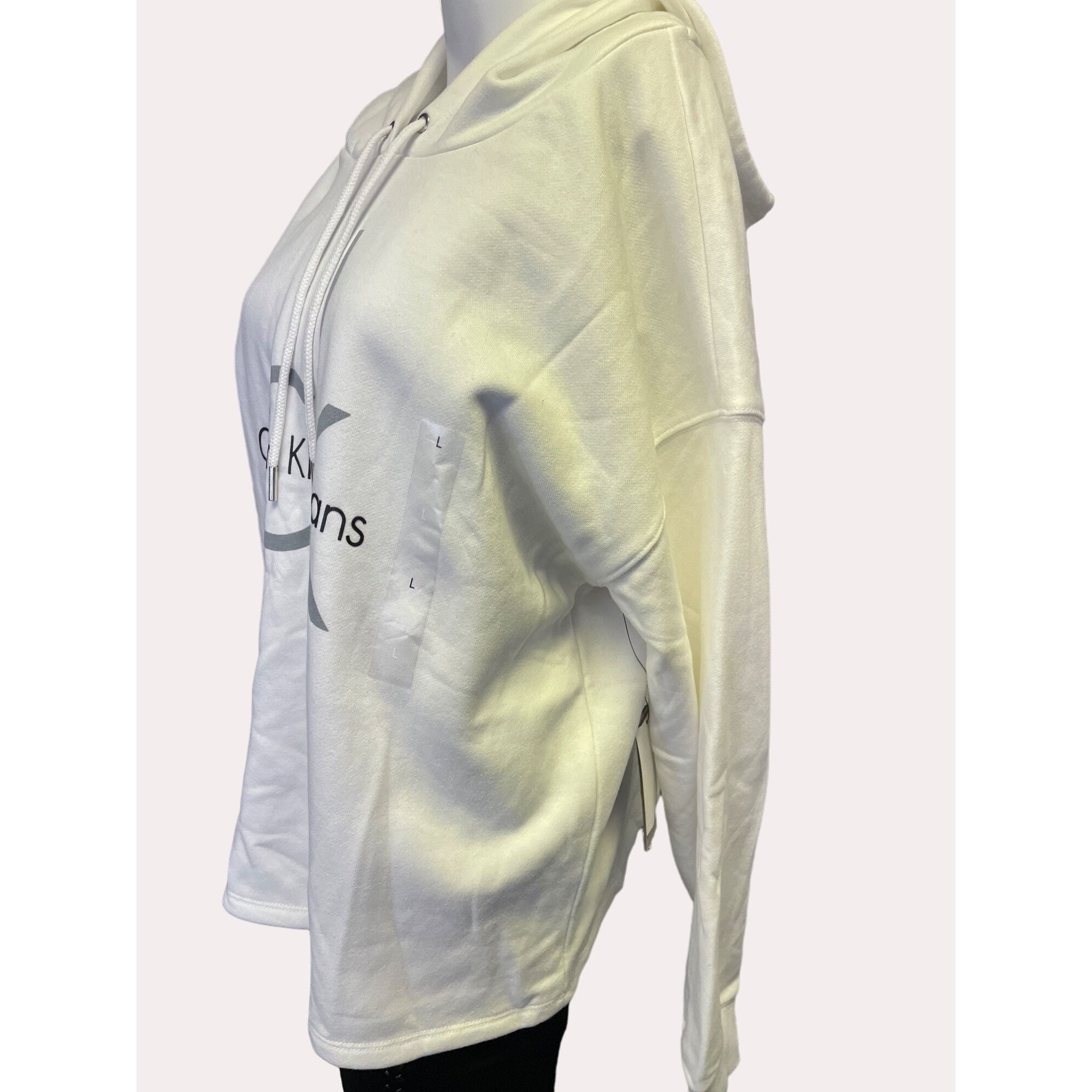 Calvin Klein Calvin Klein Women's White Hooded Sweatshirt Straght Cut Siz Size L / US 10 / IT 46 - 2 Thumbnail