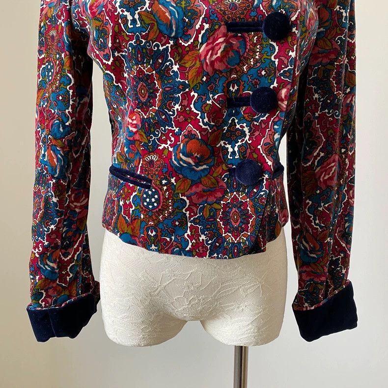 Kenzo KENZO Vintage blue velvet patchwork paisley long-sleeve su Size XS / US 0-2 / IT 36-38 - 4 Thumbnail