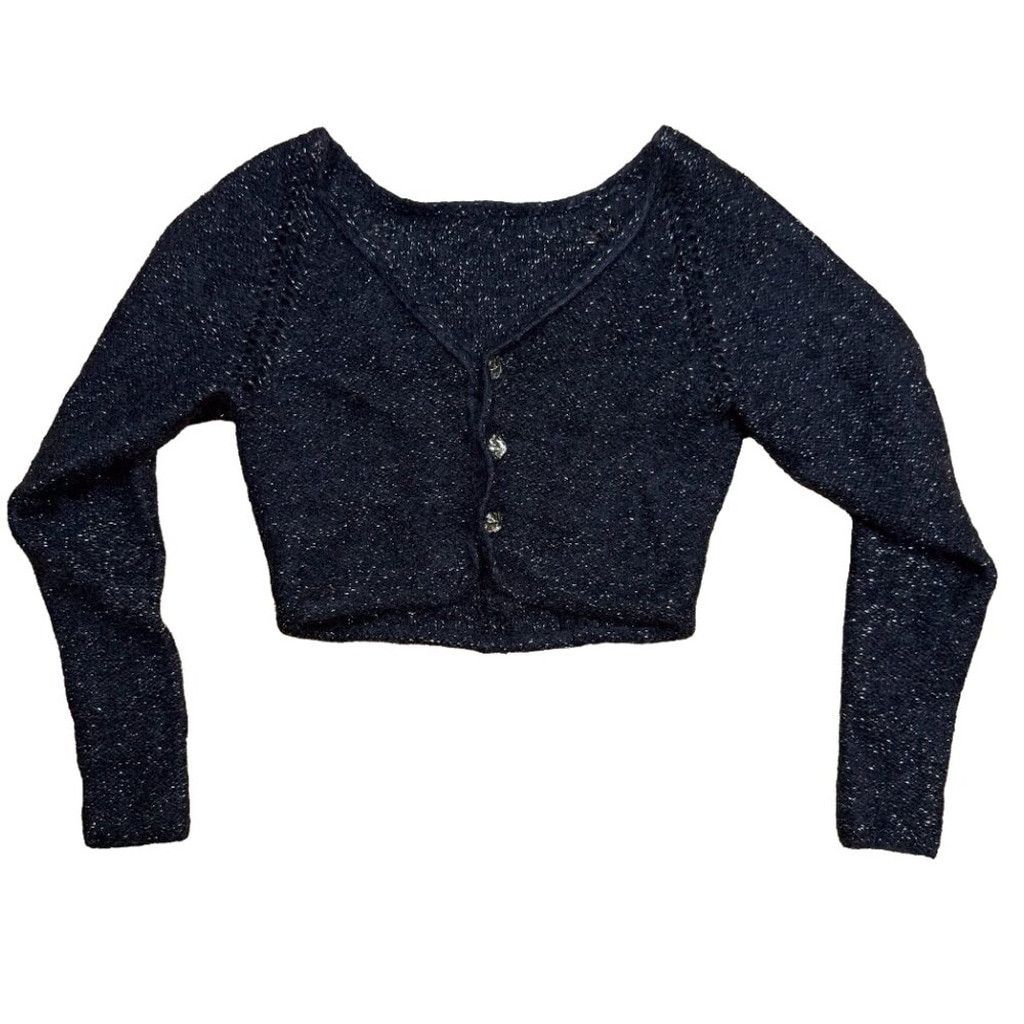 The Unbranded Brand SOFT Mohair Alpaca Shiny Cropped Knit Charcoal Cardigan XS Size XXS / US 00 / IT 34 - 4 Thumbnail
