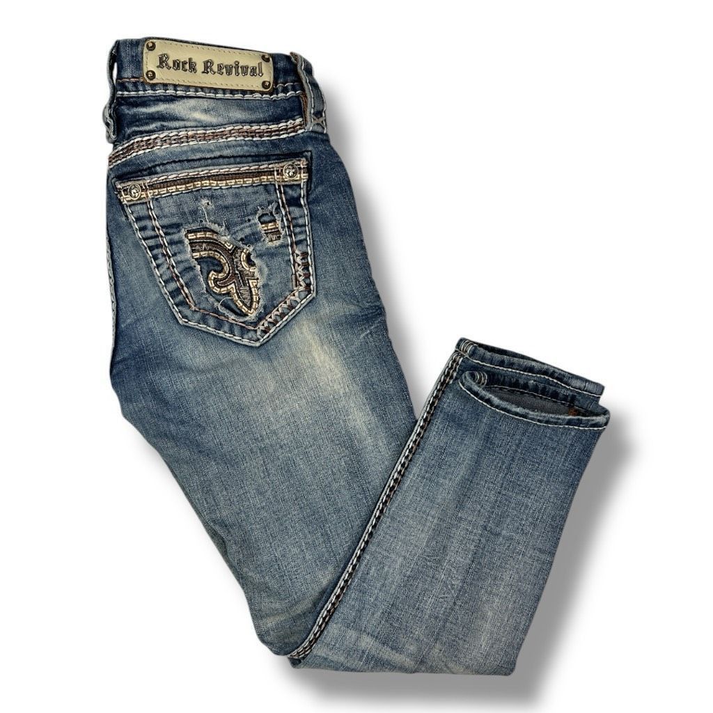 Rock Revival Rock Revival Y2K Sun Cropped Distressed Skinny Low Rise Jean Size 26" / US 2 / IT 38 - 1 Thumbnail