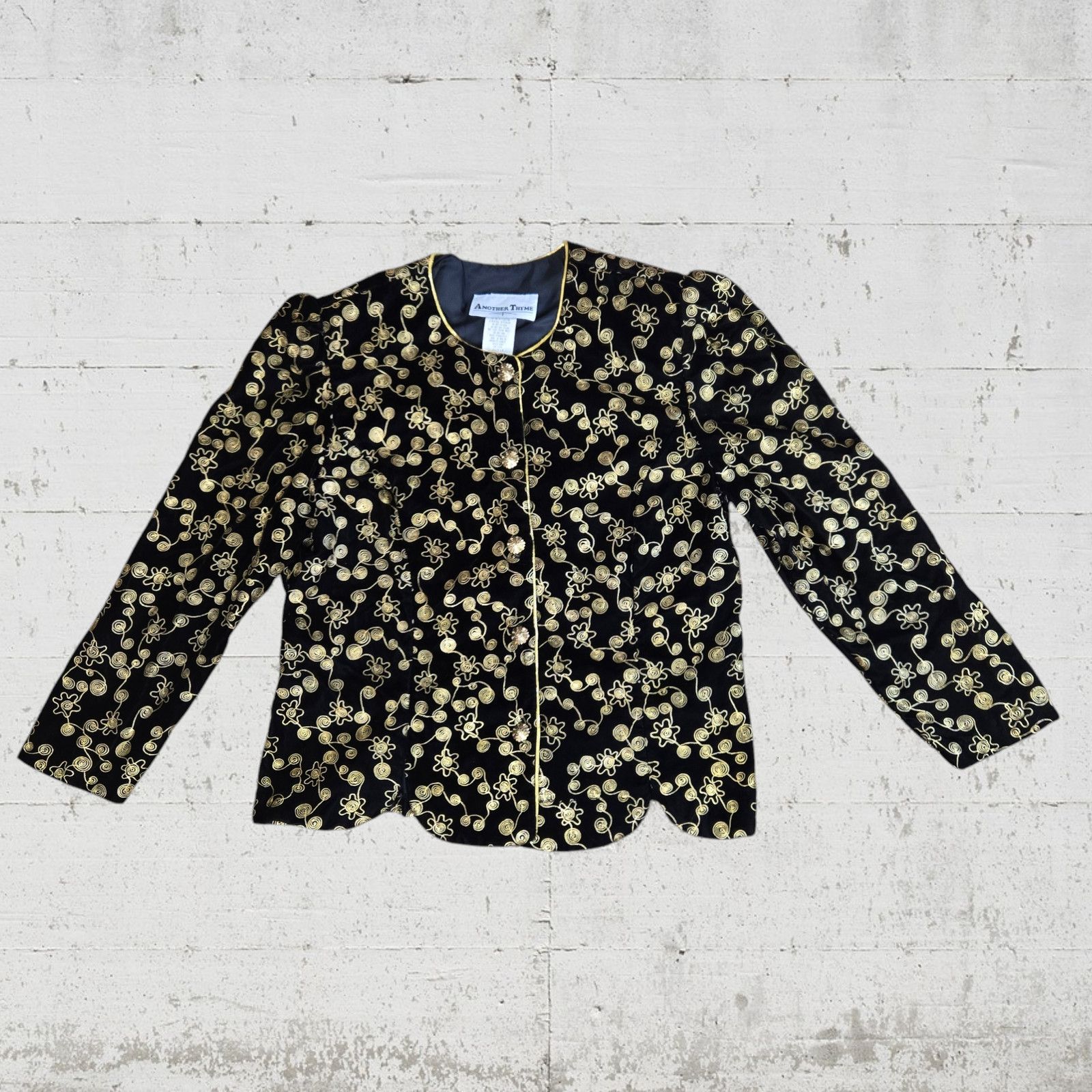 Vintage 80s Velvet Embroidered Jacket Black Gold Size 14 Size XL / US 12-14 / IT 48-50 - 2 Thumbnail