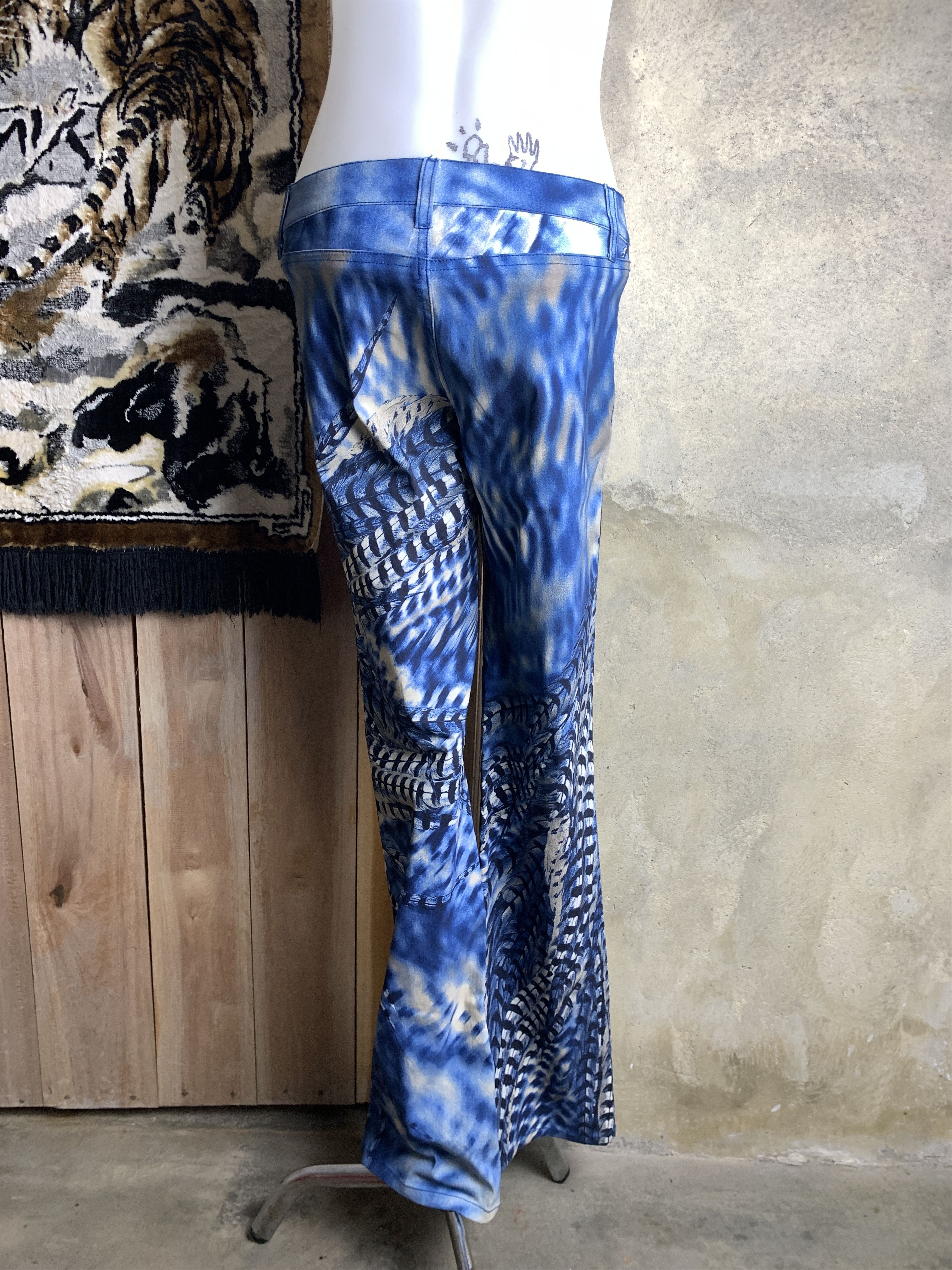 Japanese Brand bongo US Blue Peacock Printed Flare Pants (28 to 30) Size 28" / US 6 / IT 42 - 3 Thumbnail