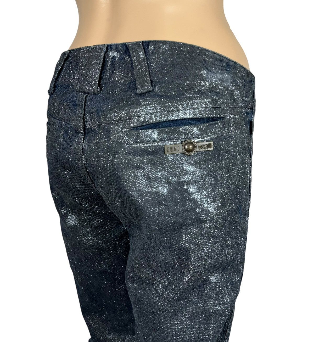 Just Cavalli × Vintage Just Cavalli Waxed Glitter Jeans Cropped Ankle Zip size 28 Size 28" / US 6 / IT 42 - 8 Thumbnail