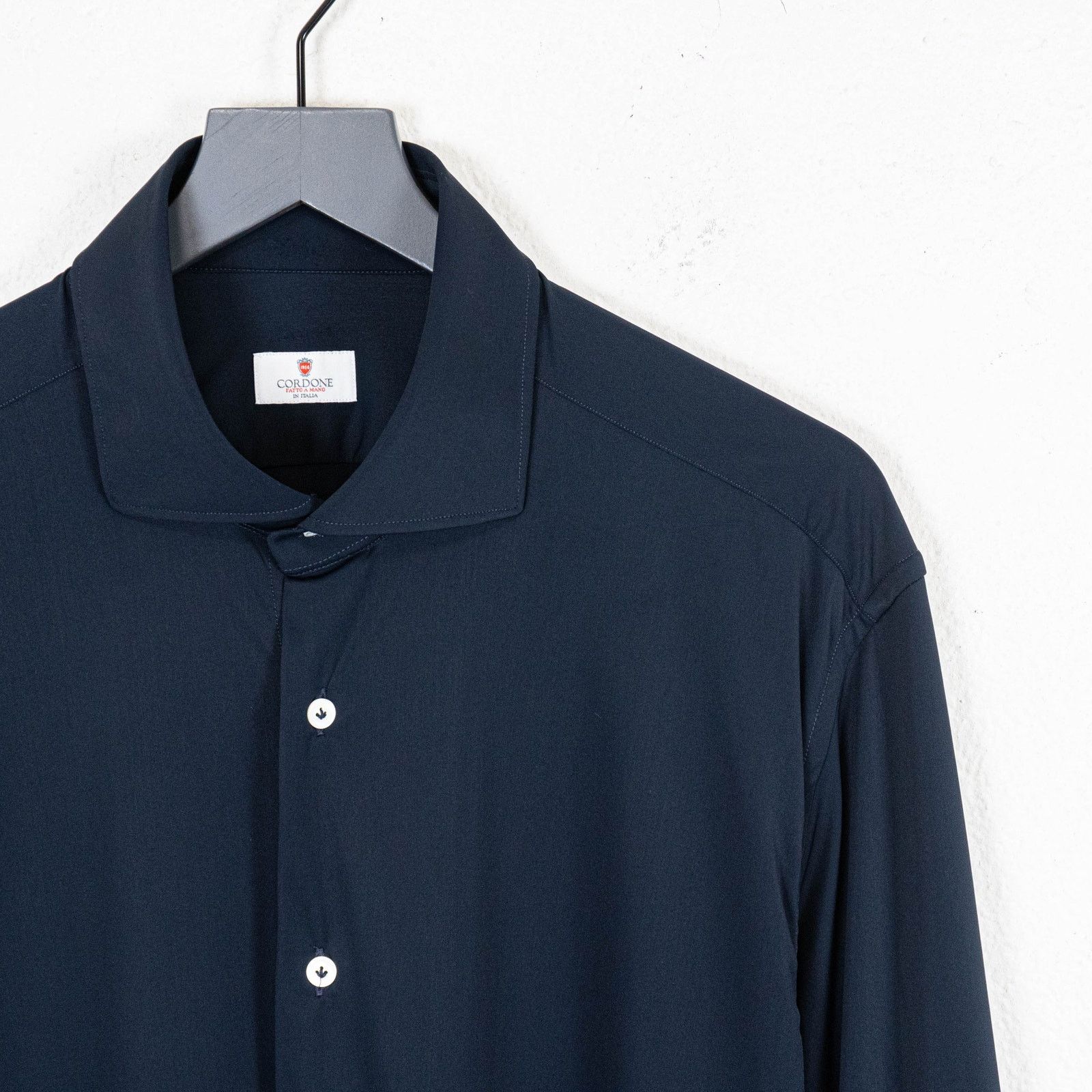 Cordone CORDONE 1956 No Iron Technical Fabric Stretch Shirt Navy Size US XL / EU 56 / 4 - 3 Thumbnail