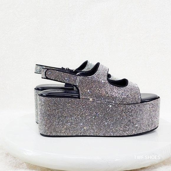 Other Oh Yeah Black 3" Platform Sparkling Iridescent Rhinestone Fl Size US 11 / IT 41 - 3 Thumbnail